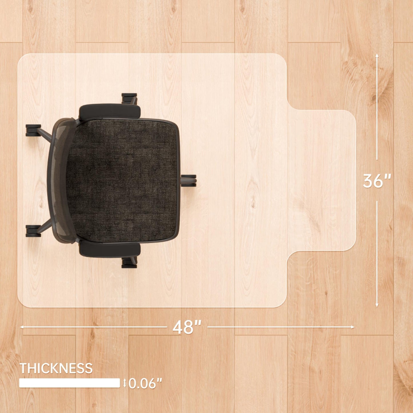 Naturei Chair Mat for Hard Floors- 48" x 36", Office Floor Mat for Rolling Chairs, Clear Plastic Desk Chair Mat, Easy Glide, Under Desk Floor Protector for Home and Office, with Lip