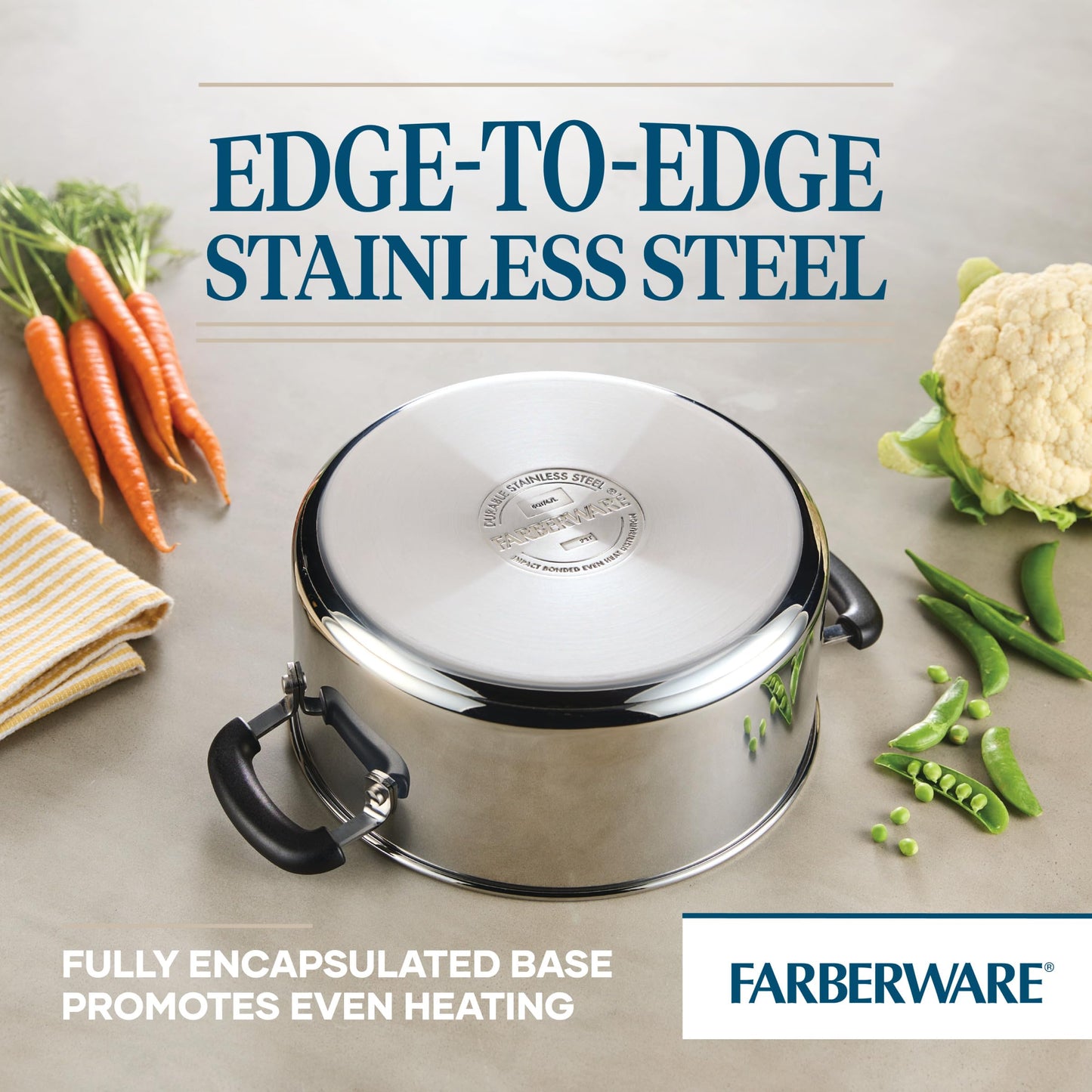Farberware Brilliance Dutch Oven Pot with Lid, 5 Quart, Stainless Steel