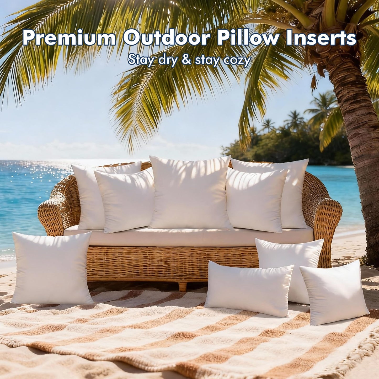 CASAJOY Pack of 4 18x18 Outdoor Pillow Inserts, Water Resistant Throw Pillow Inserts, Cushion Inner Pads for Patio, Furniture, Sofa, Bed, Living Room, Garden Decorative Waterproof Pillow Inserts