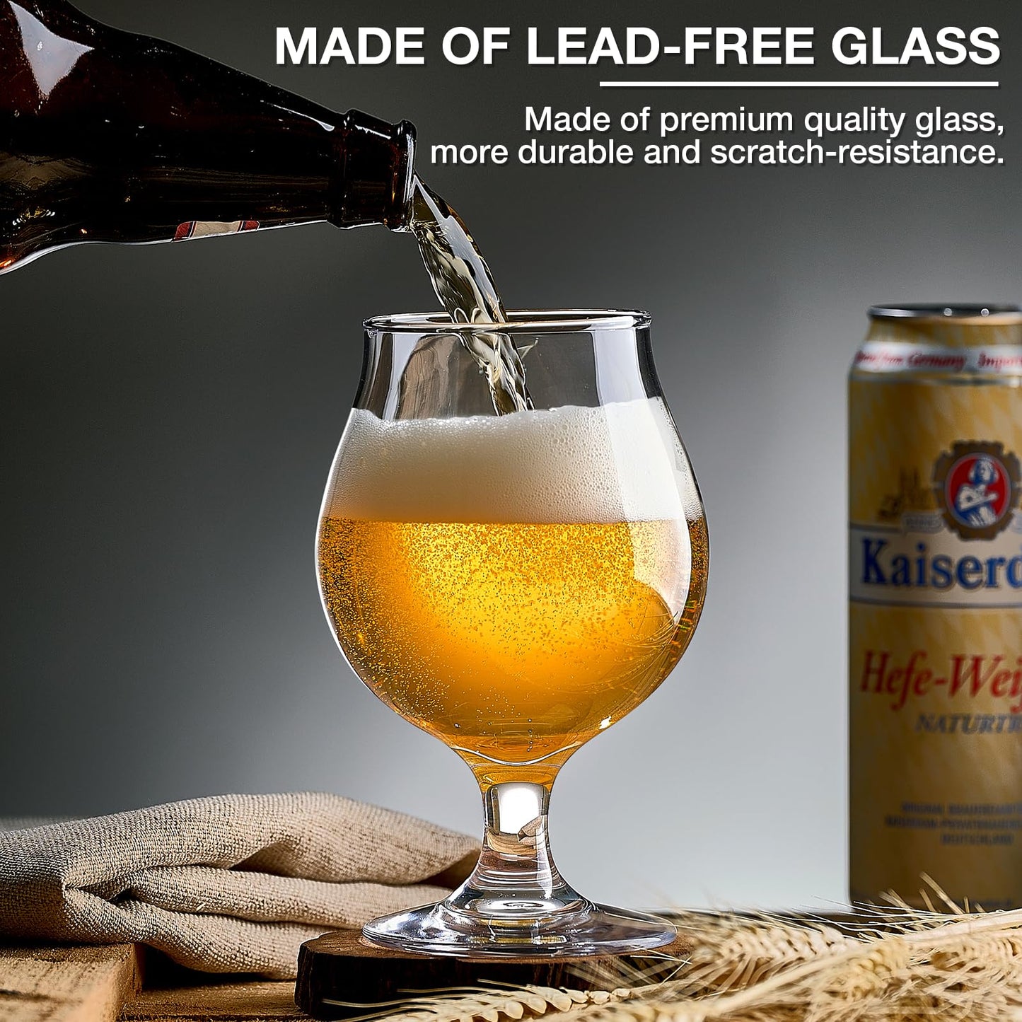 Meolibour Beer Glasses Set of 4, 16 OZ Classic Craft Goblet Glasses, Premium Tumbler Set, Pub, Unique Design Beer Glasses, Dishwasher Safe
