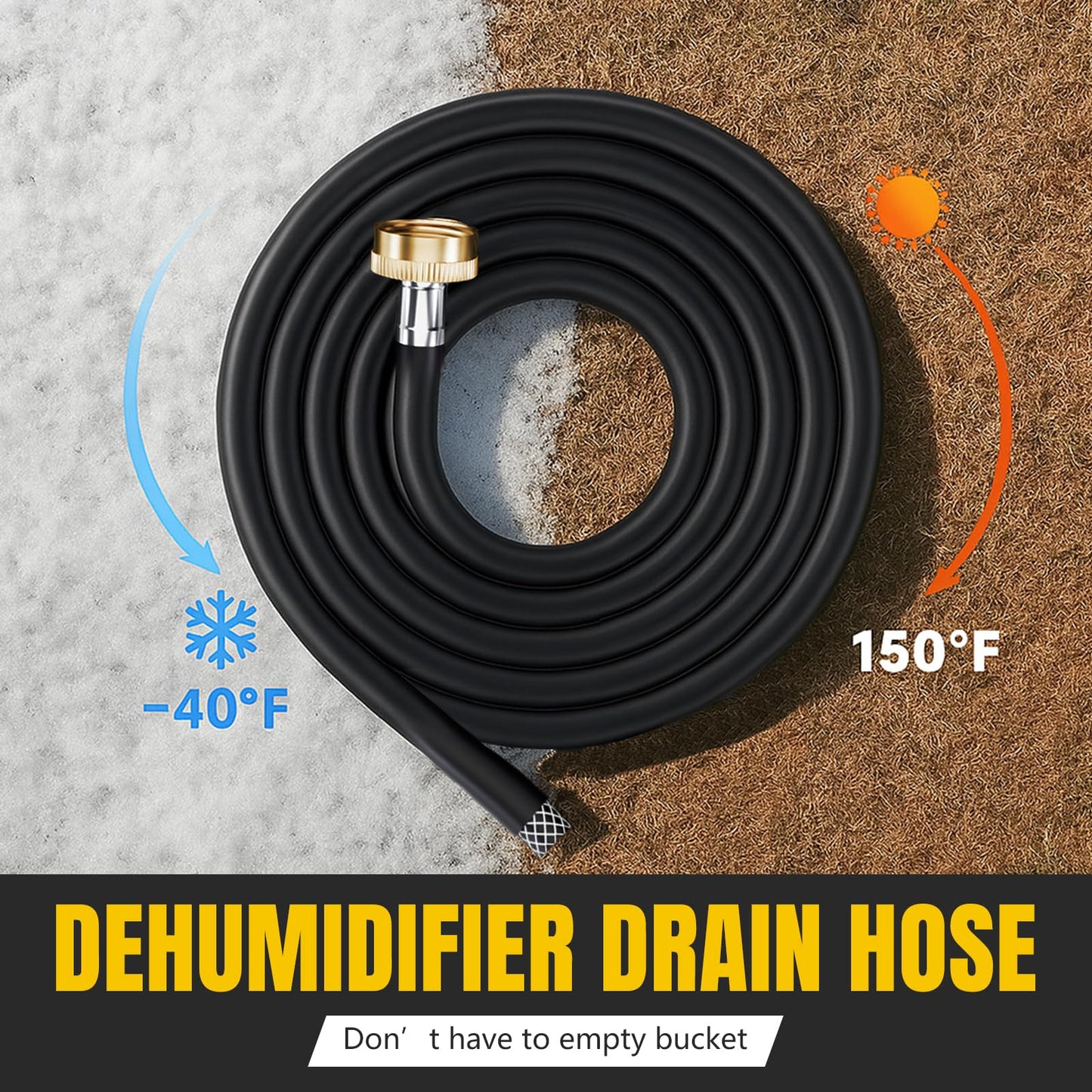 26FT Dehumidifier Drain Hose with 3/4 Inch FHT Leak-Proof and Rust-Resistant Connector Portable AC Tangle-Free Thickened Drain Hose Indoor Perfectly Fit Most Dehumidifier Models