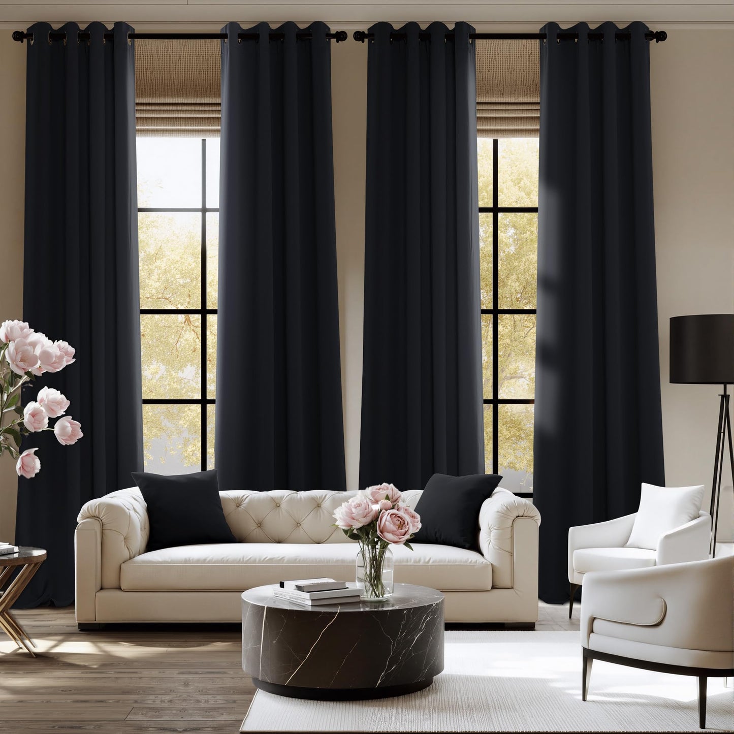 NICETOWN Room Darkening Draperies Curtains Panels, 2 Panels Black W52 x L84