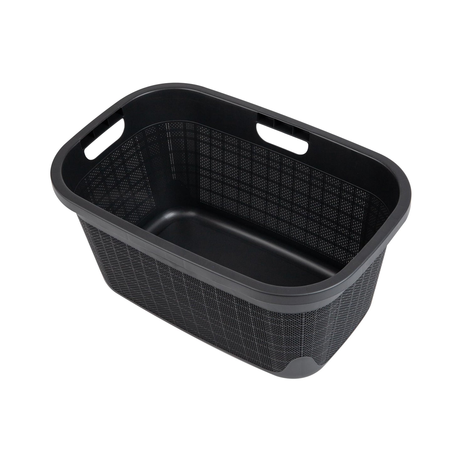 Mind Reader 40L Laundry Basket, Linen Design Clothes Hamper, Plastic Storage Bin with Handles, Black