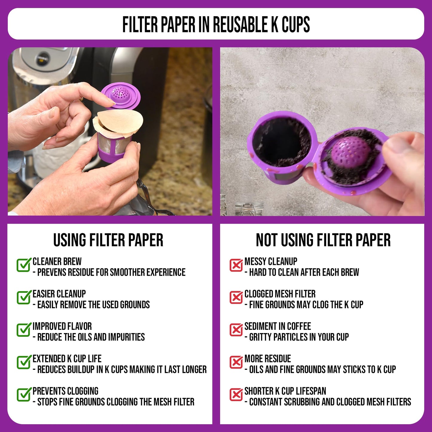 Delibru Unbleached K Cup Filters With Lid for Reusable Coffee Pods - Pack of 300 - Keurig Coffee Filters for K Cup - Natural and Compostable