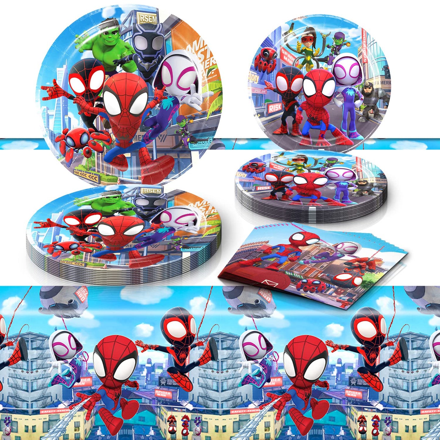Spidey Birthday Decorations, 20 Plates, 20 Napkins and 1 Tablecover for Spidey Birthday Party Supplies, Spidey Theme Party Decorations