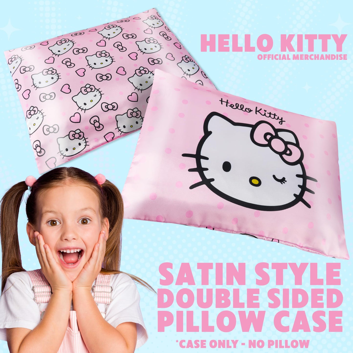 Hello Kitty Satin Pillowcase for Hair Skin Benefits, 19”x26” Soft and Cooling Pillowcase with Zipper, Gifts for Women Girls Teens Wife Girlfriend