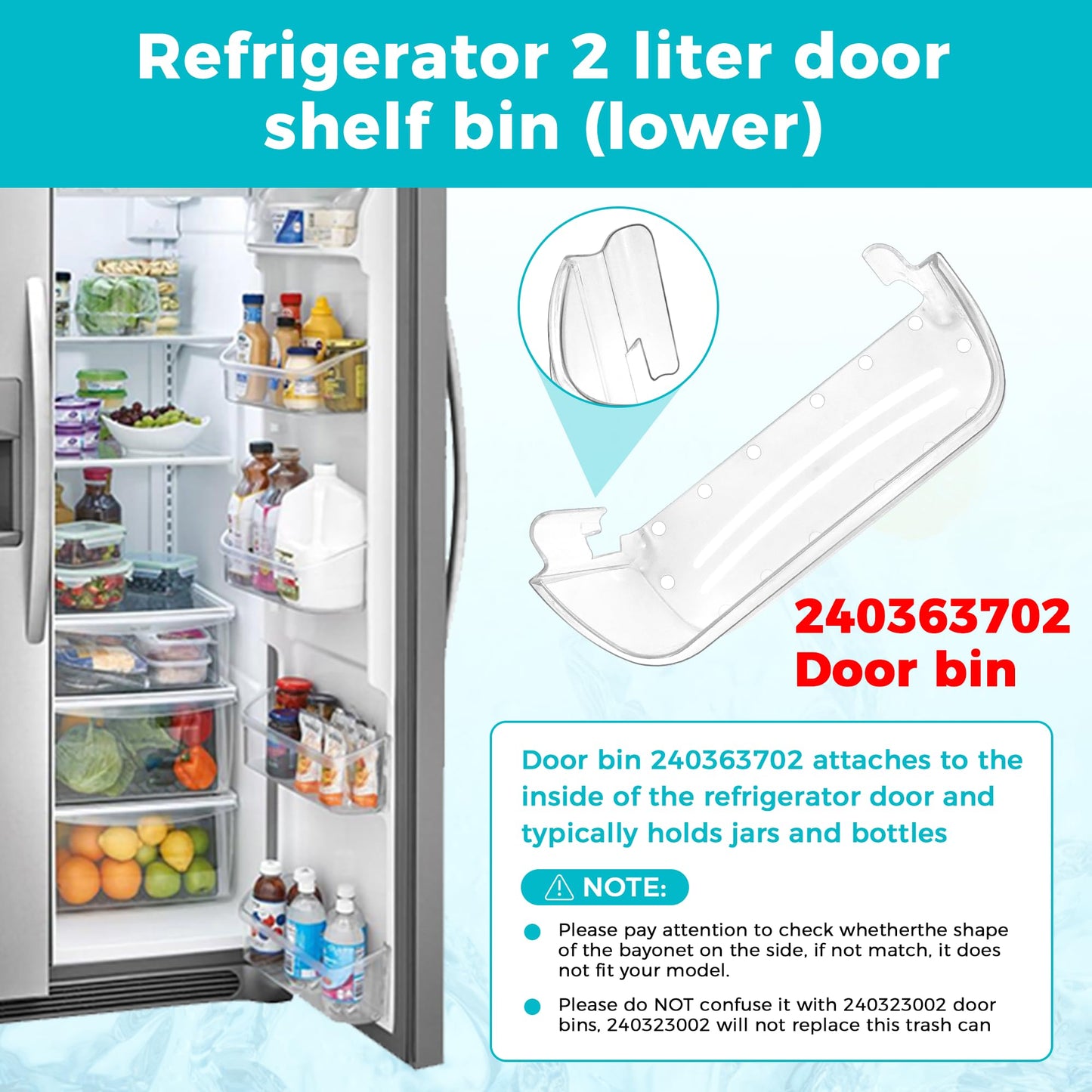 240363702 Refrigerator Door Bin Shelf Replacement for Frigi-daire Ken-more, 14.3in(L)×4.2in(W)×5.5in(H) Refrigerator Bottom Side Door Bin Replace 240363704 240363705 240363708 by Fetechmate, 2 pack