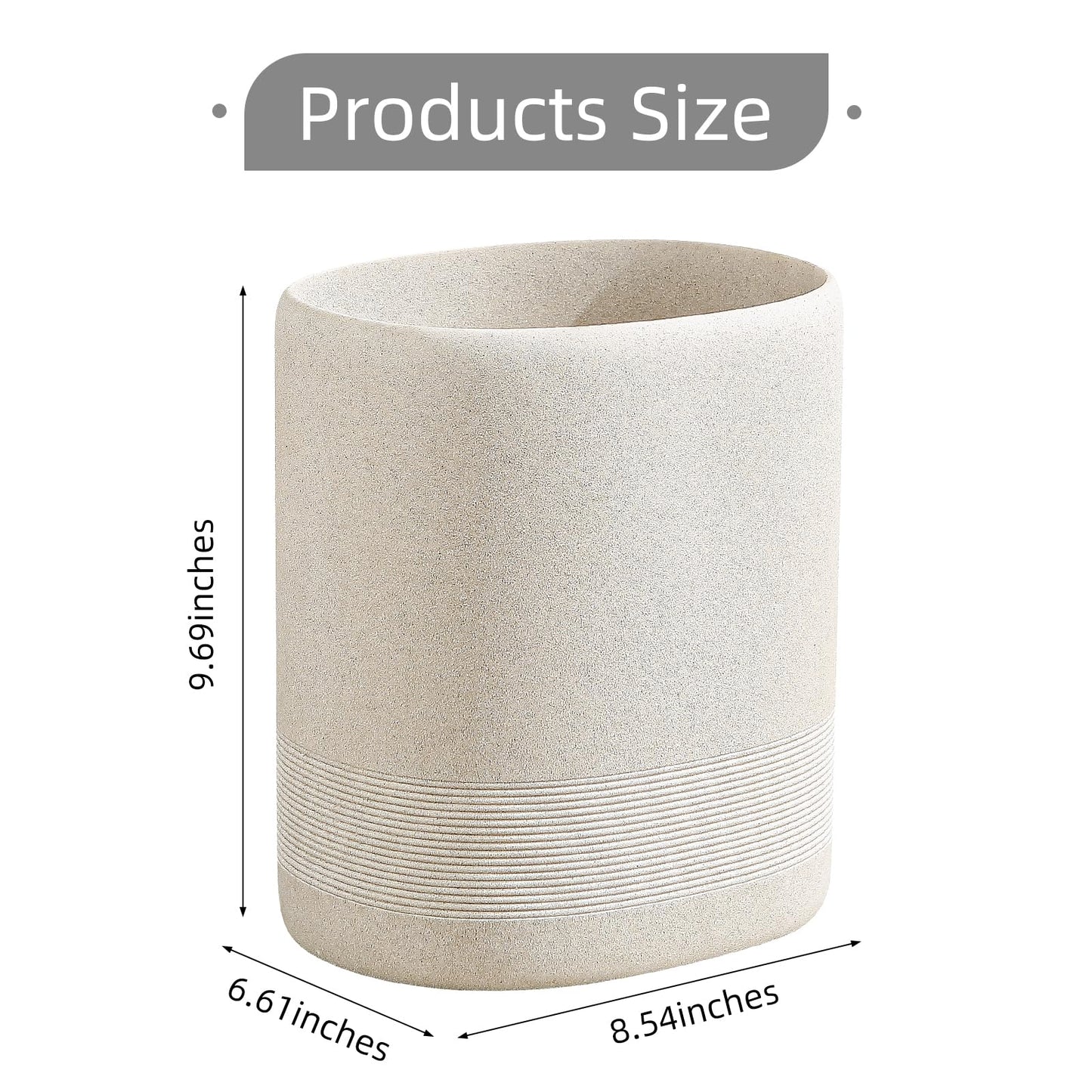 WUUAHOME Trash Can, 1.6 Gallon Small Bathroom Trash Can, Simple Oval Stone Look Garbage Bin, Decorative Waste Basket for Kitchen Office, Home Decor, Bedroom, Living Room (Beige)