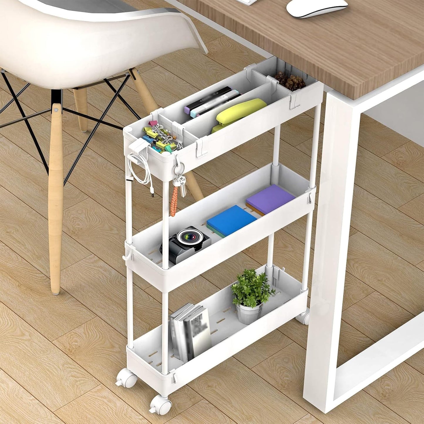 SPACELEAD 2-piece Set Slim Storage Cart 3 Tier,Bathroom Organizer Rolling Utility,Mobile Shelving Unit Slide Out for Office, Kitchen, Laundry Room & Narrow Places