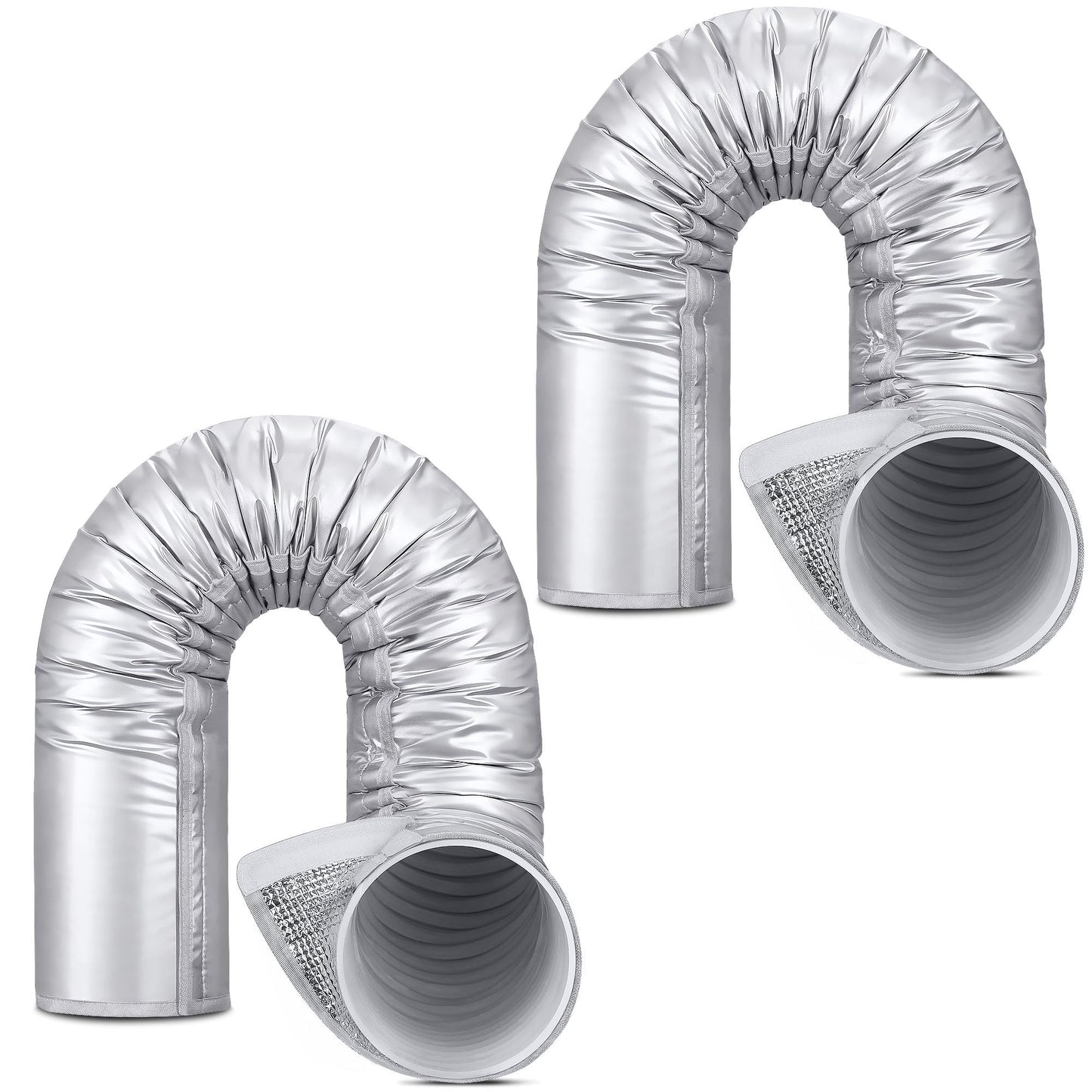 Upgraded Portable AC Hose Insulation Sleeve 2PCS, 3 Layers Waterproof Air Conditioner Insulated Hose Cover Wrap with Aluminum Thermal Foil for 5" & 5.9" Exhaust Vent Duct, Easy Installation, Silver