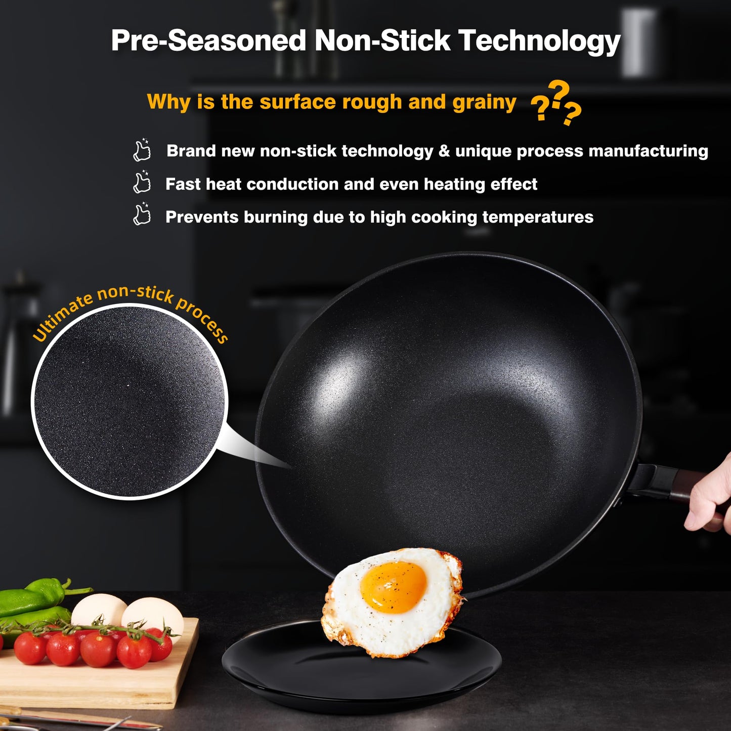 Teewe Carbon Steel Wok -13 Inch Woks & Stir-fry Pans Nonstick, Wok Pan with Glass Lid Spatula and Dish Brush: Pre-Seasoned Flat Bottom Chinese Wok for Induction, Electric, Gas, All Stoves