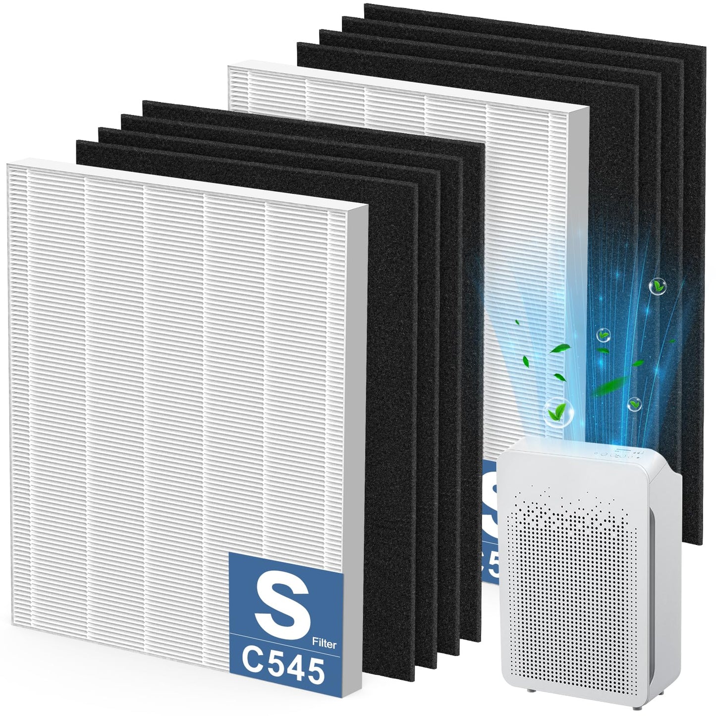2 Pack C545 HEPA Replacement Filter S Compatible with Winix C545 Air Purifier, Replaces Part 1712-0096-00 and 2522-0058-00, 2 HEPA Filter + 8 Activated Carbon Filters