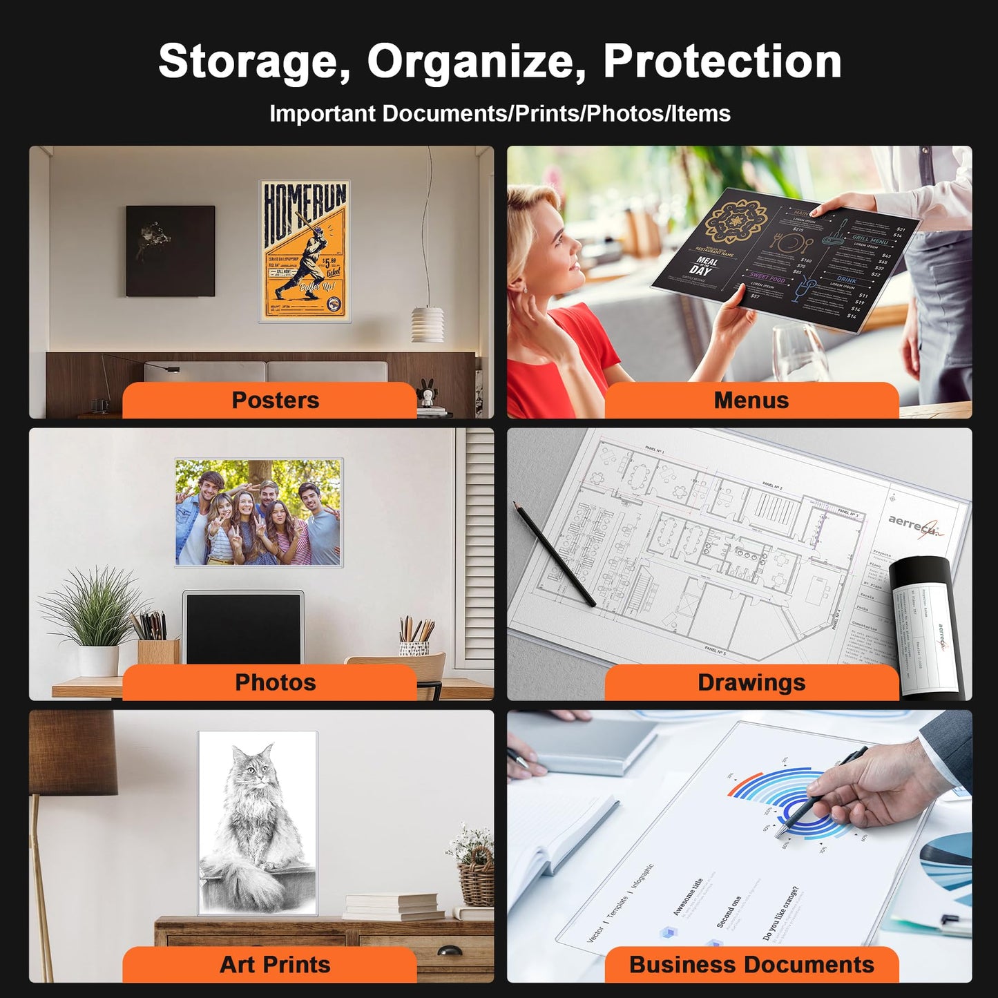Ndsox 25 Pack 11" x 17" Rigid Print Protectors - Heavy Duty Hard Plastic Sheet Page Protectors - Crystal-Clear Menu Holders - Top Loading Art Prints Sleeves for Documents Magazines Posters Photographs