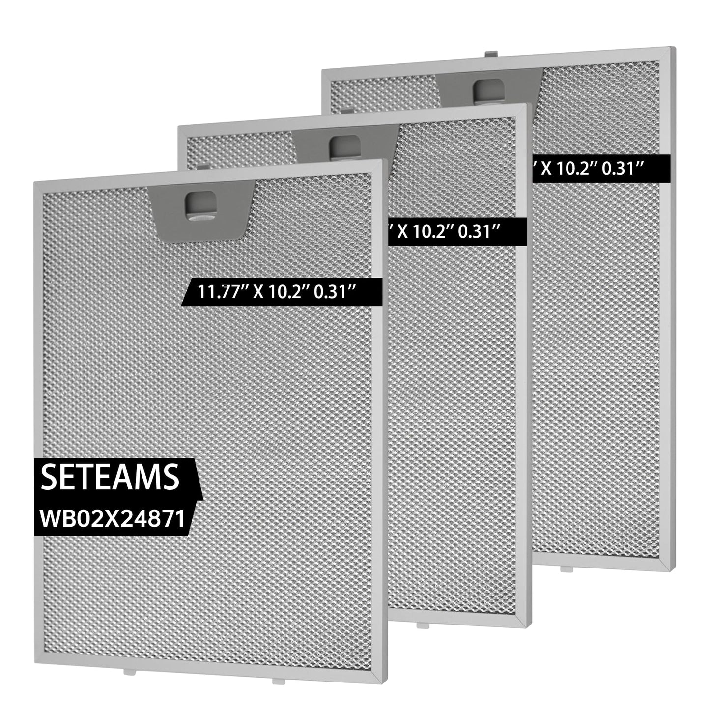 3 Pack WB02X24871 Range Hood Filter - Exact Fit 11.77" x 10.2" x 0.31" - Fits GE JVW5361EJ1ES, JVW5361SJSS, JVW5361EJ2ES, JVW5361BJ1TS by seteams (3 pack)