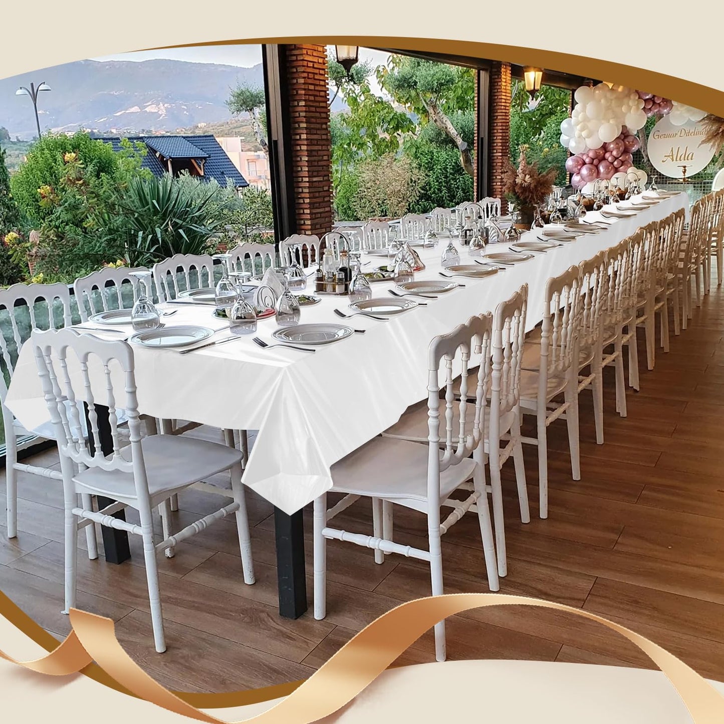 Goodluck 54 Inch X 300 Feet Plastic Table Cloths with Cutter Box, White Disposable Table Cover Roll, Plastic Tablecloth for Party, Banquet, Wedding, Birthday, Anniversary