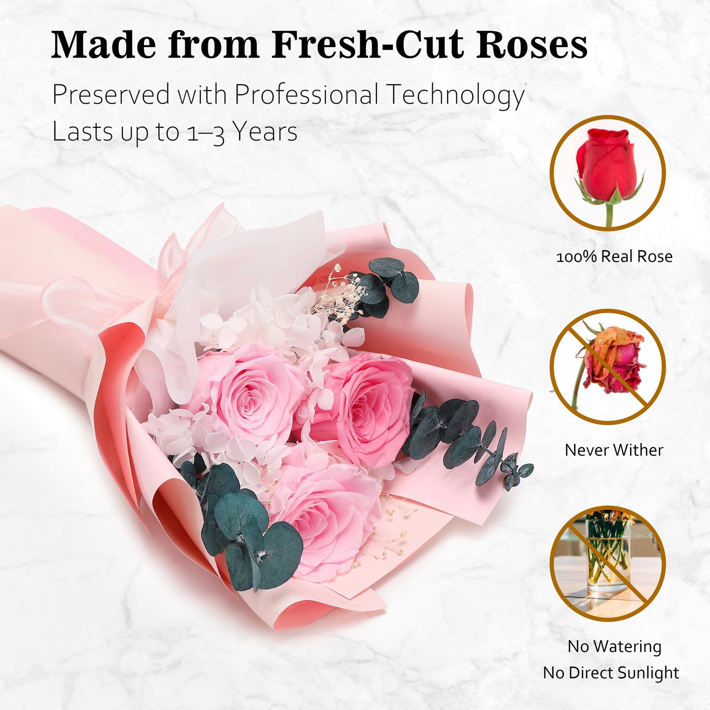 SofLiv Flower Bouquet Gifts for Her, Flowers for Delivery Prime, Preserved Roses Flower Gifts for Women, Valentines Flowers, Mom Gifts from Daughter Son, Birthday Gifts, Real Roses,Pink Roses