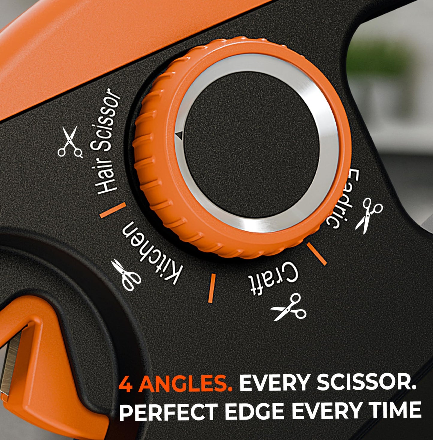 Orange Ninja Scissors Sharpener – 4 Angle Settings for Kitchen, Fabric, Hair & Craft Scissors – Quick, Safe Sharpening for All-Purpose & Heavy-Duty Scissors – Right Hand Use