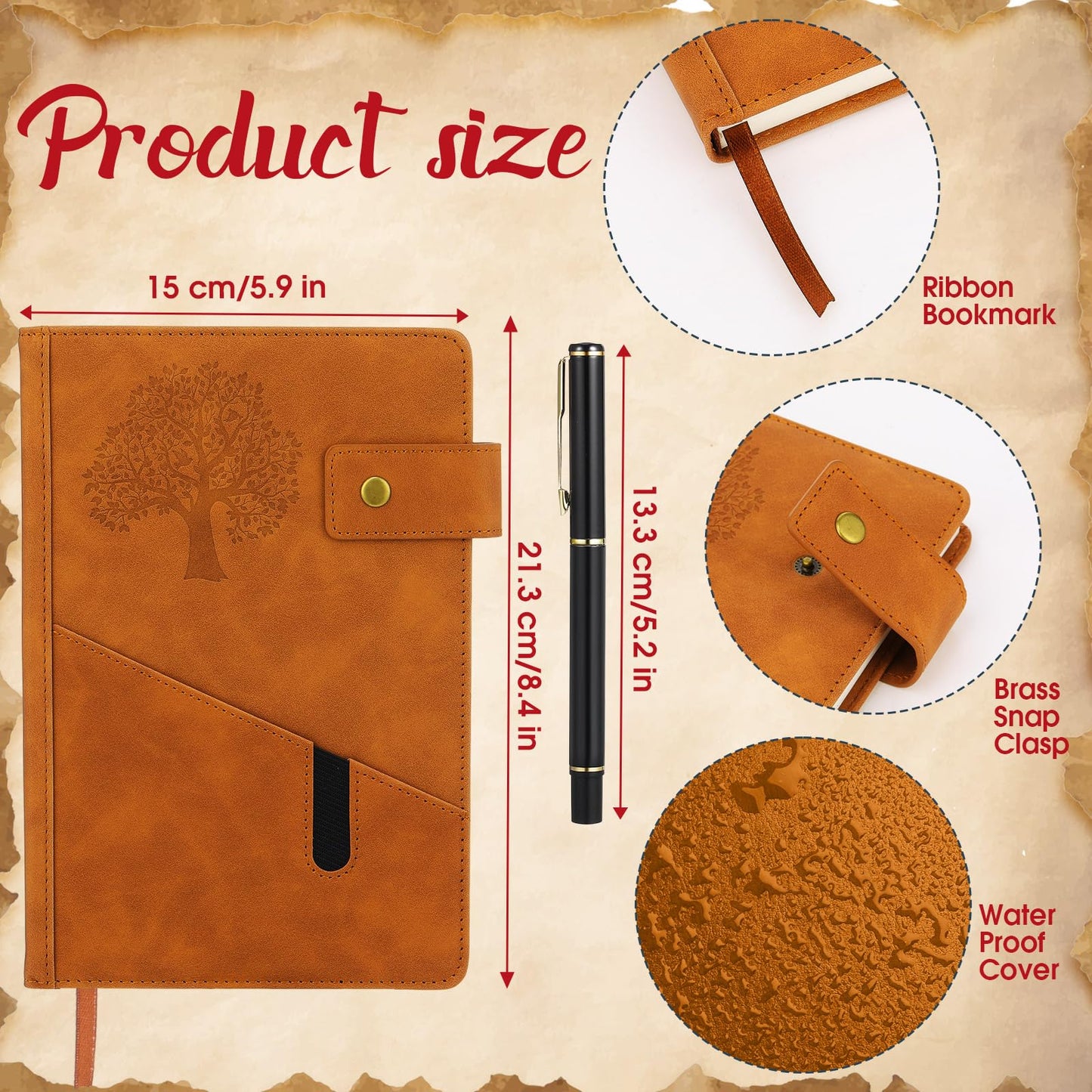 Cholemy 12 Pcs Graduation Leather Journal Gifts Sets for Women Men Employee Coworker Gifts 6 Pcs A5 Life Tree Hardcover Executive Writing Notebooks 6 Pen Teacher Office Business 200 Page(Retro Colors)