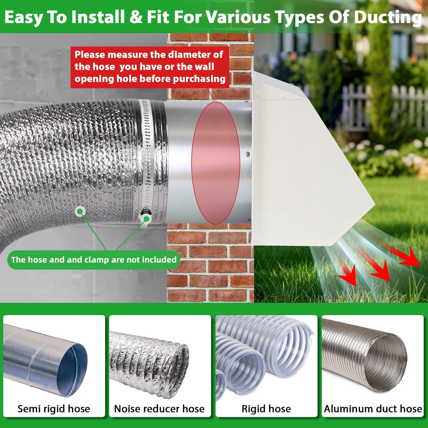 4 Inch Dryer Vent Cover Outside Hooded Wall Vent with Screen and Damper, Exhaust Vent Wall Mount Exterior Wall Vents Cover Cap for Dryer Ventilation&Outdoor Air Exhaust,Galvanized Steel,White