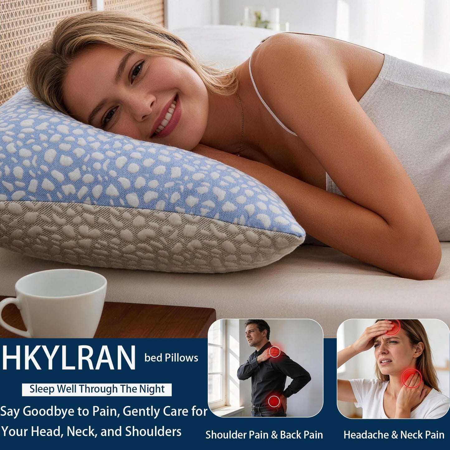 HKYLRAN Firm Memory Foam Bed Pillows King Size Set of 2,Adjustable Cooling Side Sleeper Pillow,Hotel Collection Breathable Support, Washable Cover with Zipper,Home Gifts