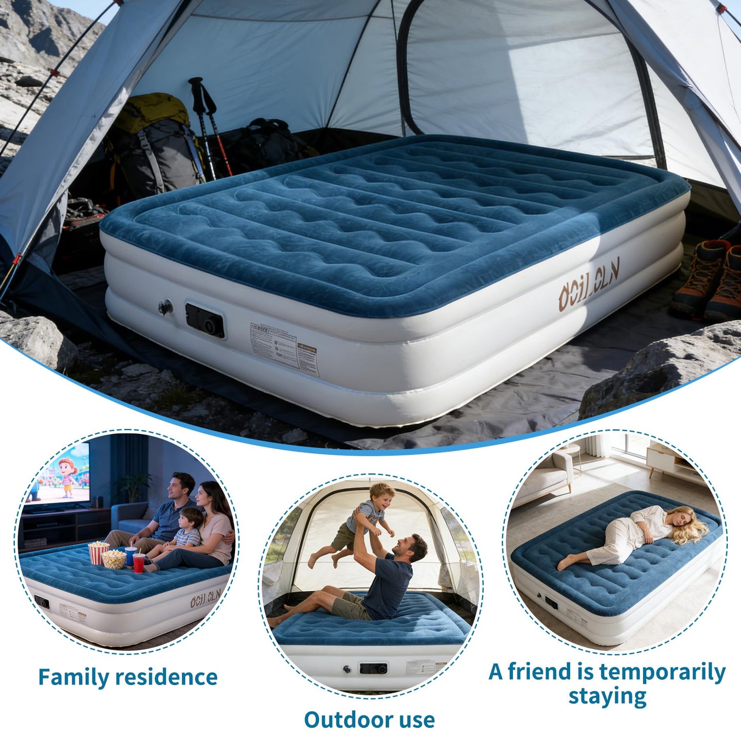 ooiloln air Mattress Queen with Built in Pump 16 Inch Portable Inflatable Mattress Deluxe Flocking Inflatable Mattress for Temporary Guest Accommodation, Camping, and Home use MAX is 660 pounds