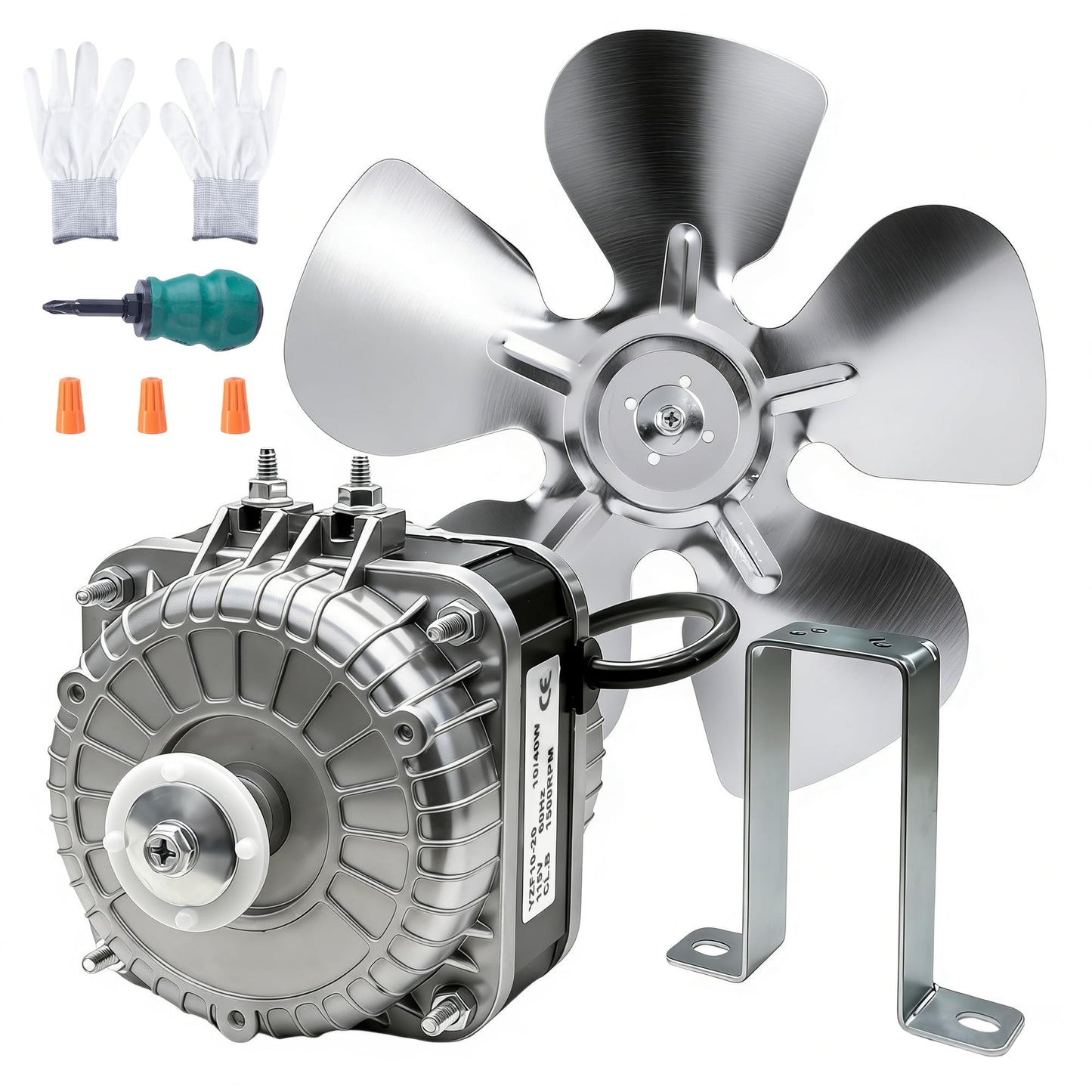 APFM-101E YZF10-20 10W Refrigerator Condenser Fan Motor 115V 60Hz 1500RPM, Universal Refrigeration Cooling Replacement Motor with 9 Inch Aluminum Fan Blade & Mounting Base