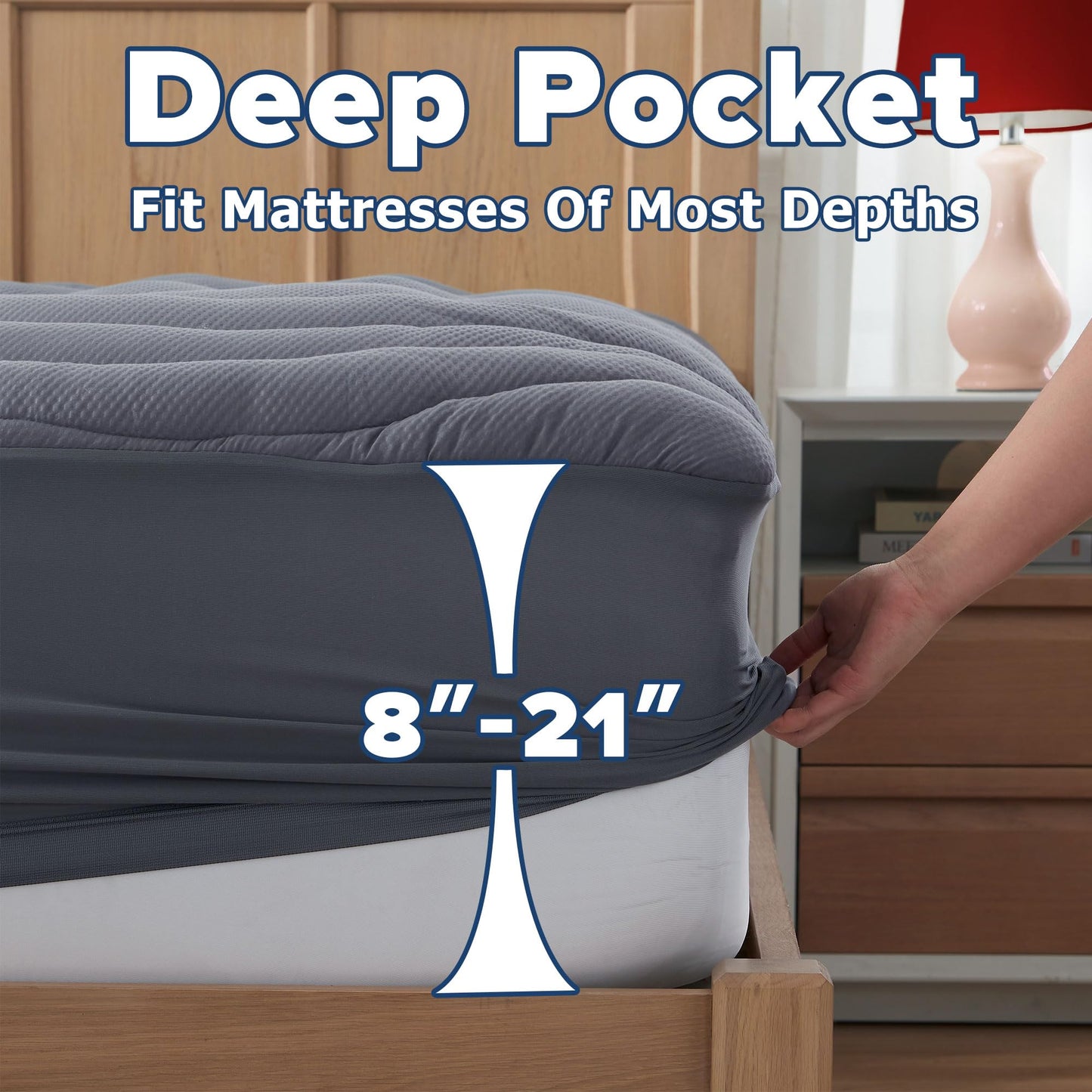 ELVEN HOME King Mattress Pad for Back & Hip Pain Relief, Pillow Top Cooling Bed Topper Quilted Fitted, Hotel Quality Deep Pocket Soft King Mattress Protector Cover Washable (78x80 inch, Grey)
