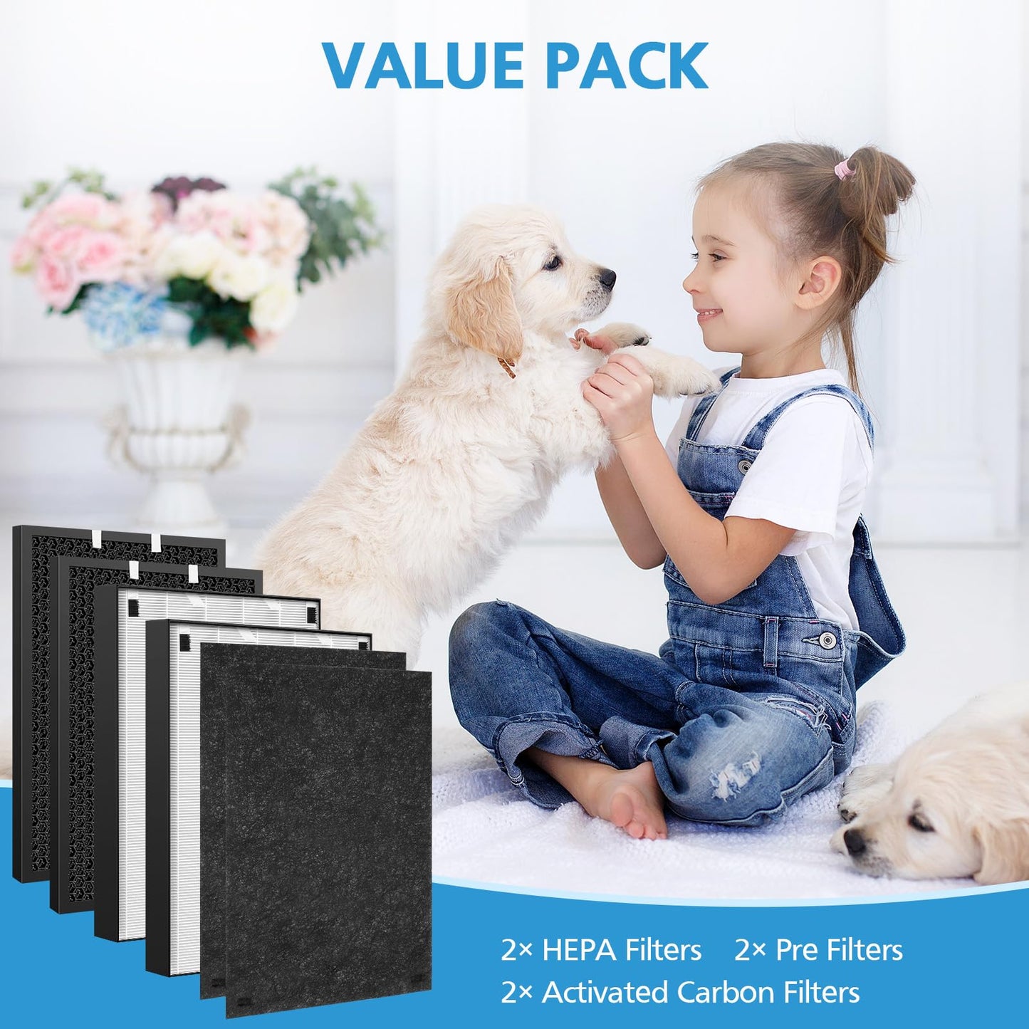 2 Sets Air220 Air 320 Filter Replacement Compatible with Bissell Air320 Air220 2768A 2609A, Include 2 Pack 2678 HEPA+Pre Filters, 2 Pack 2677 Replacement Carbon Filters, Compare Part 2677, 2678, 2804