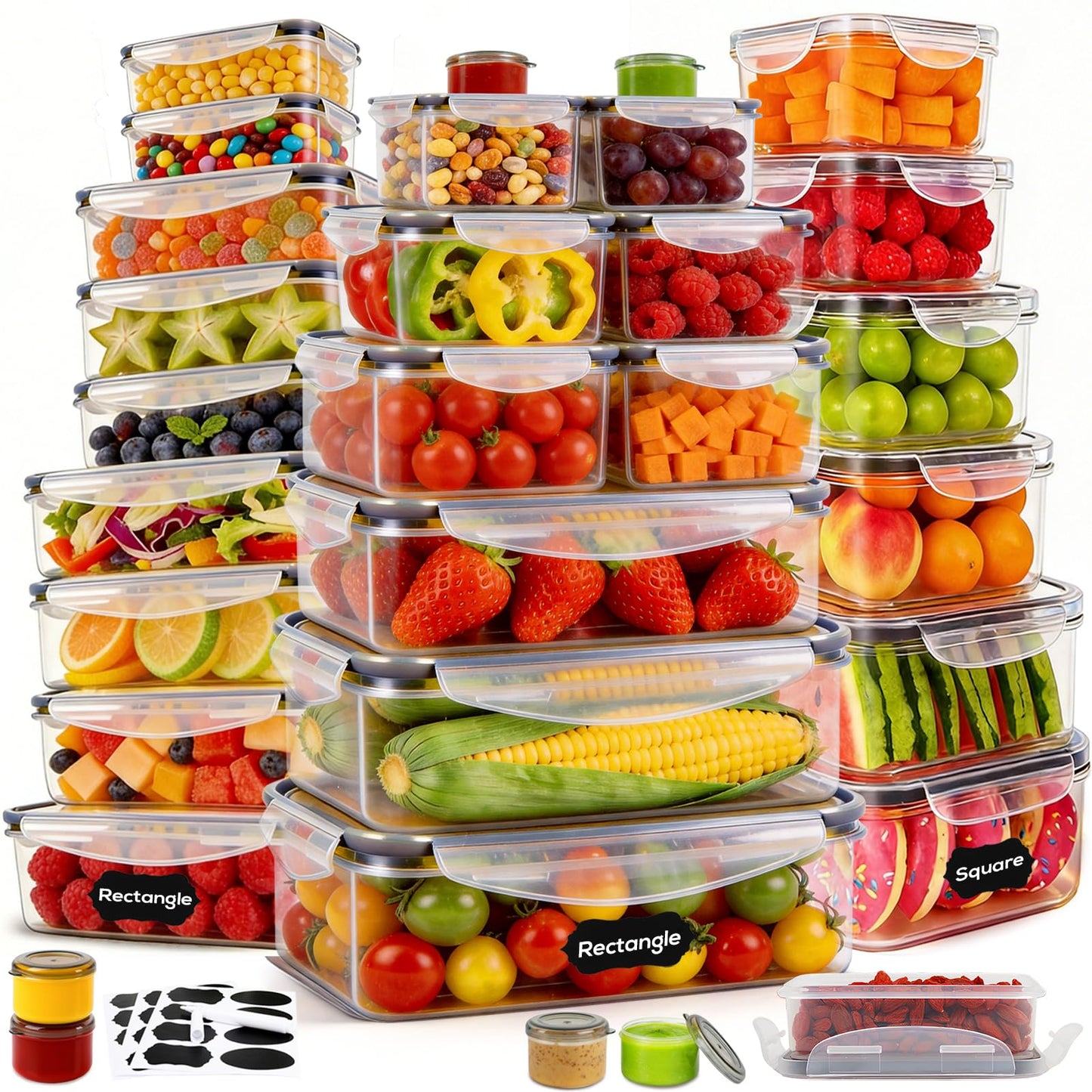 62PCS Thicker Food Storage Containers with Lids Airtight Leakproof, BPA Free Plastic Kitchen Food Storage Containers, Stackable Reusable Meal Prep Food Containers with Lids, Freezer Microwave Safe