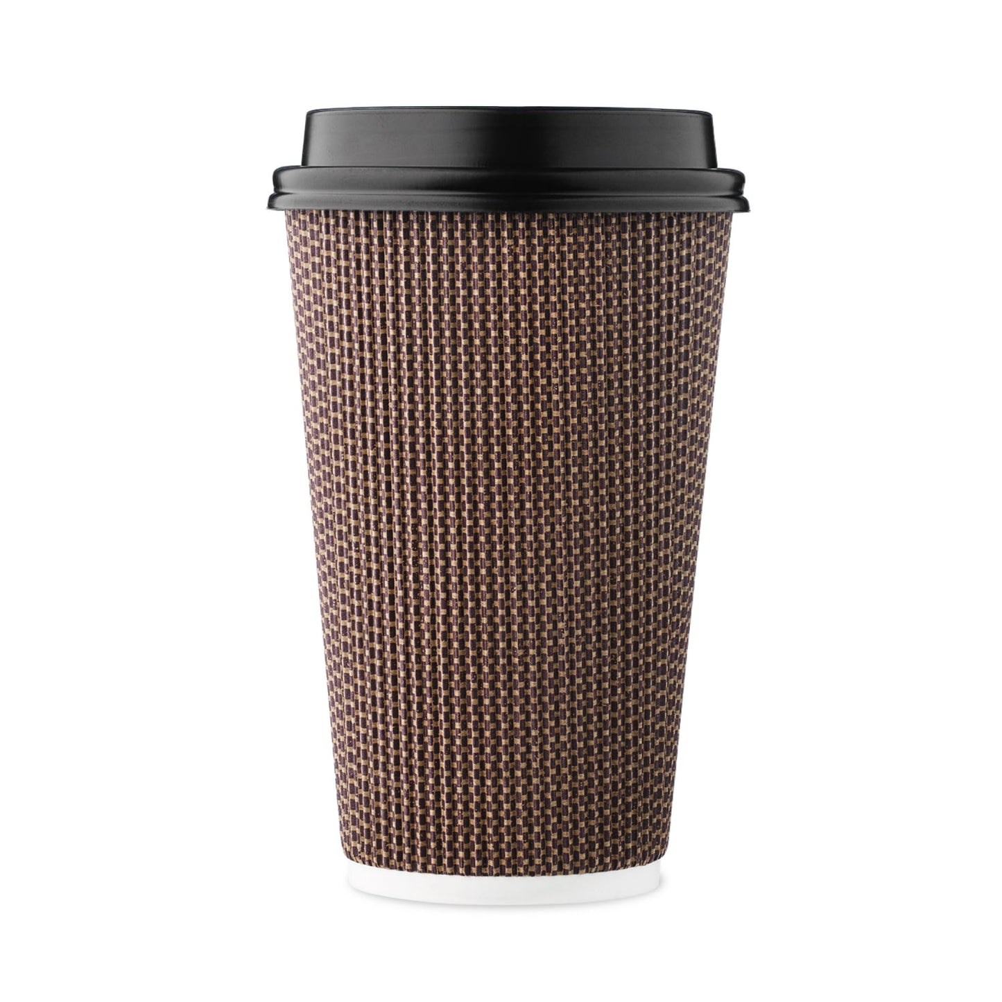 [85 SET]Harvest Pack 16 oz Disposable Coffee Cups, Insulated Ripple Double-Walled Paper Cups with Lids, Brown Geometric, Hot Paper Cups for Tea Chocolate Party Drinks To go coffee cups