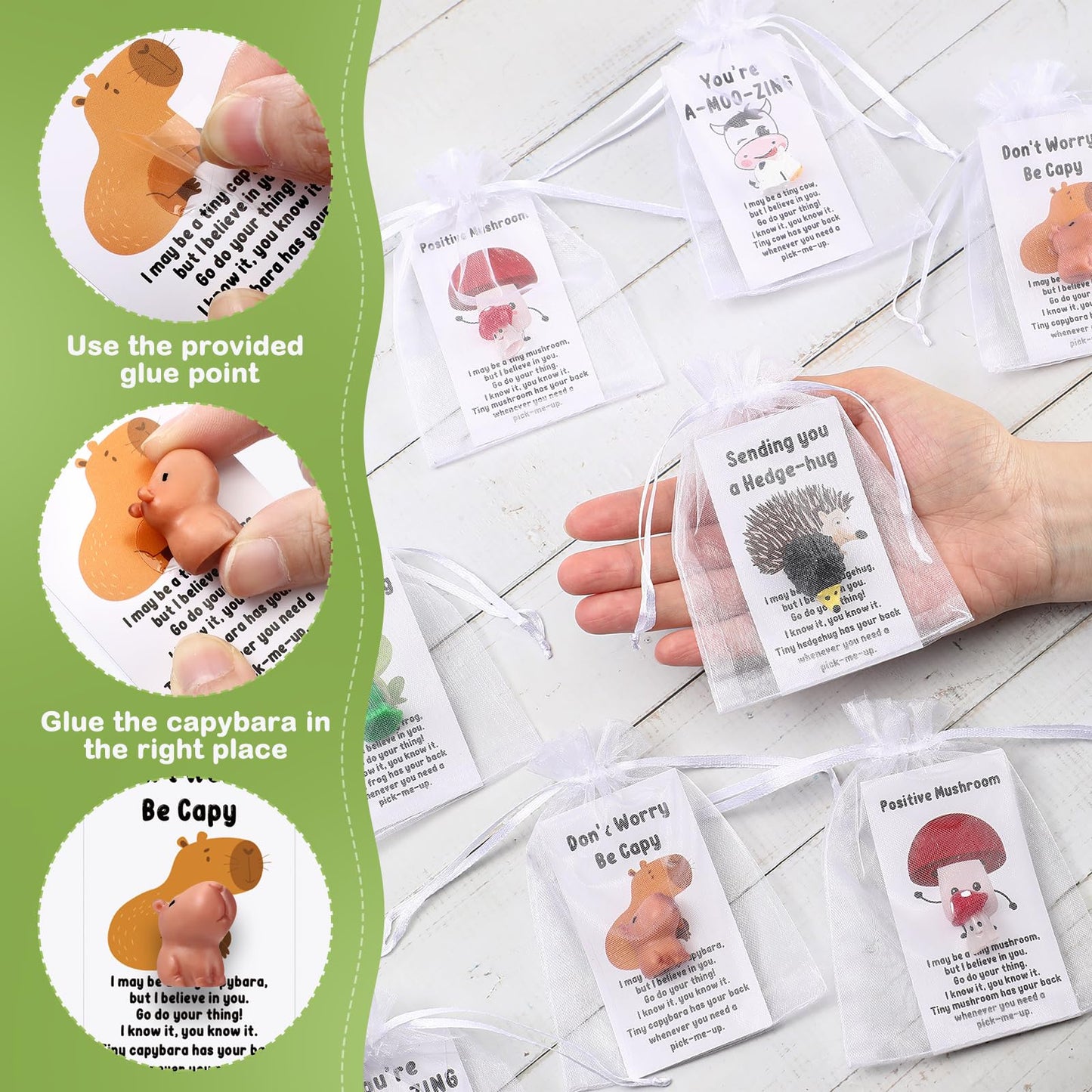 Fumete 200 Set End of Year Gift CNA Week Appreciation Gift Bulk for Employee Coworker Positive Resin Animal with Pun Motivation Note Card Inspirational Graduation Thank You Party Favors