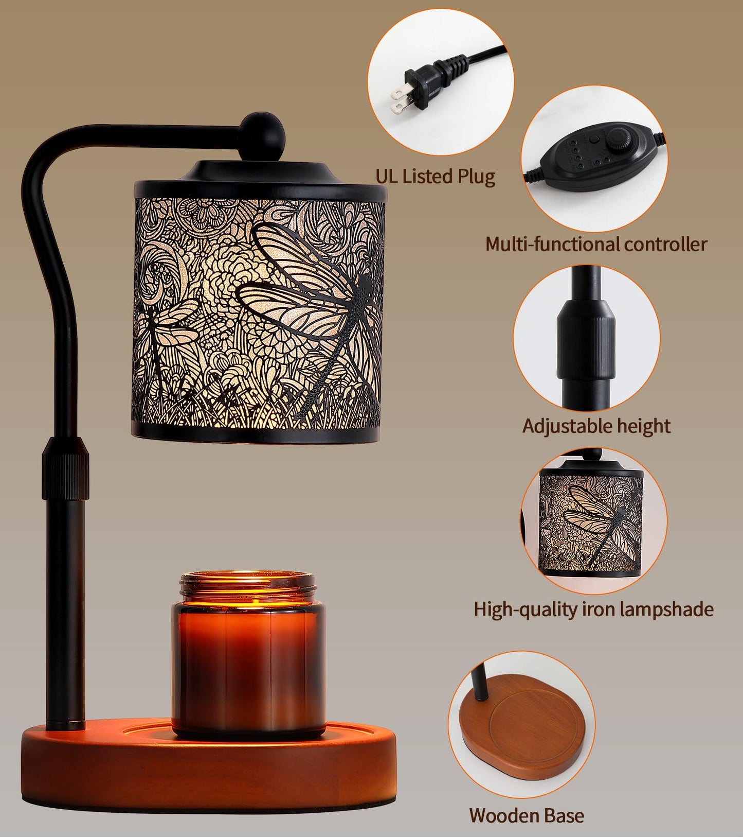 Candle Warmer Lamp with Timer, Dragonfly Candle Warmer Lamp with Jar Candles,Wax Melt Warmer for Housewarming Gift, Birthday Mother's Day Valentines Gifts for Women,Mom,Sister,Bedroom Home Decor