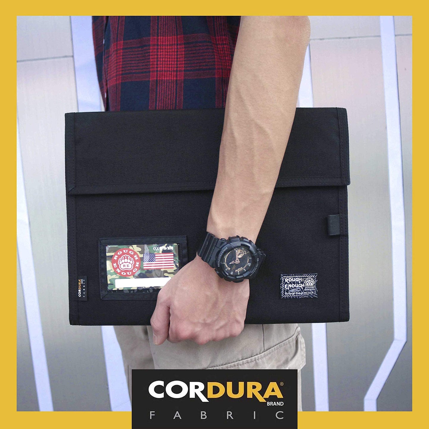 Rough Enough Expanding File Folder, 13x10 Inch Water Resistant Accordion Document Organizer with 3 Dividers, Portable Cordura Portfolio for Office Travel Home, Black