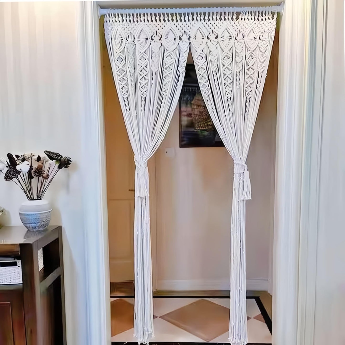 OIHYA Macrame Curtain Wall Hanging Handmade Boho Curtains for Wedding Backdrop Arch Closet Room Divider Boho Wall Decor 40"X80"