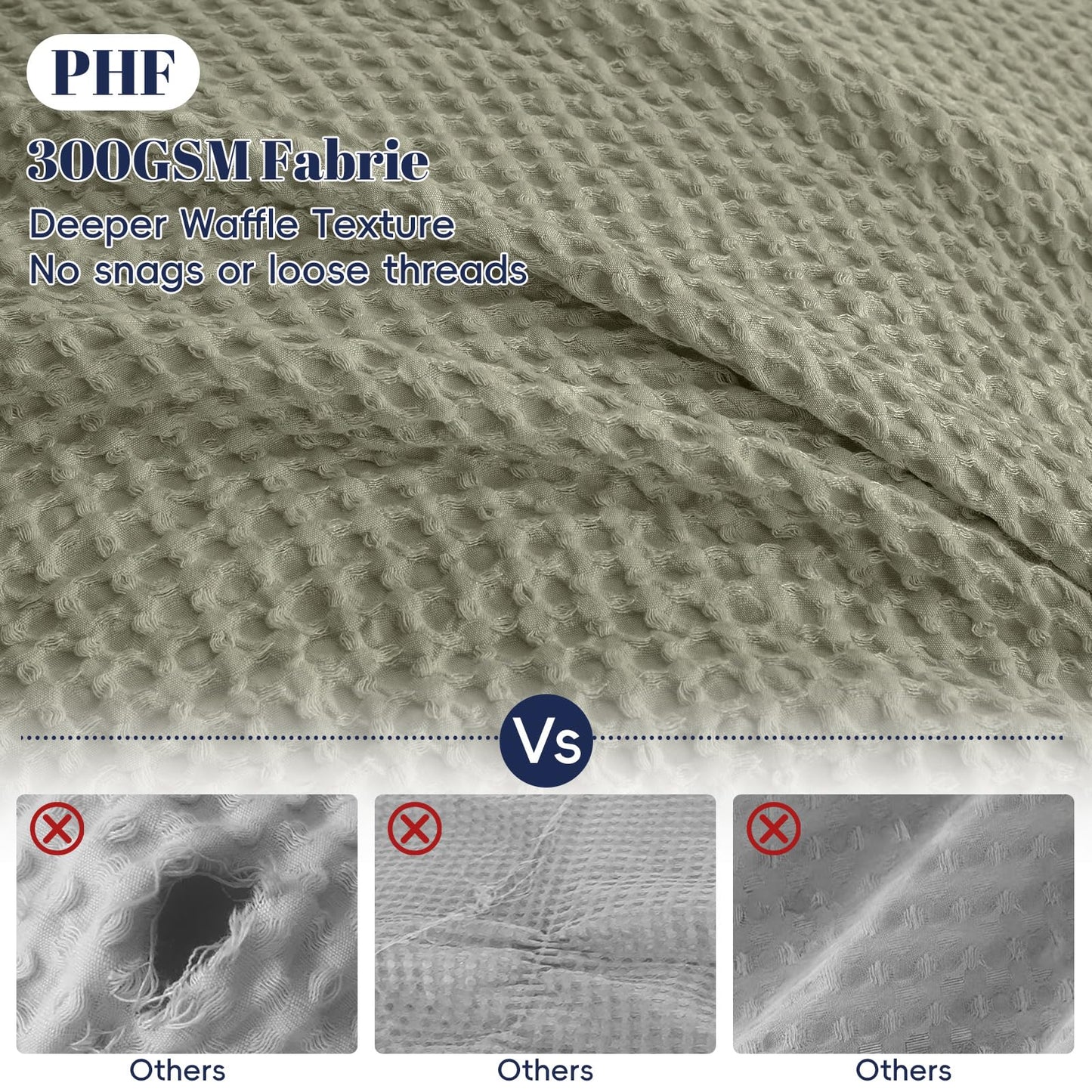 PHF Waffle Duvet Cover Set Queen Size, No Snagging Ultra Soft Luxury Textured Breathable Comforter Cover for All Season 3pcs, Durable Bedding Duvet Set with 2 Pillow Shams, 90"x90", Dusty Sage