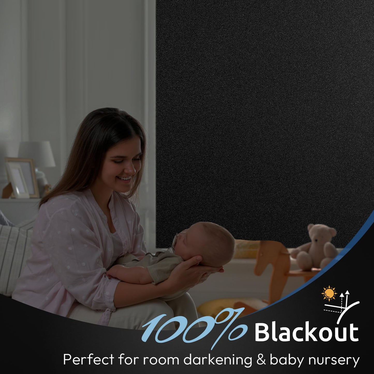 rabbitgoo Blackout Window Film, Removable Window Tint in House Static Cling, Darkening Privacy Heat & Light Blocking, Window Cover Day Sleep for Home Garage Bedroom Black 23.6 x 78.7 Inches