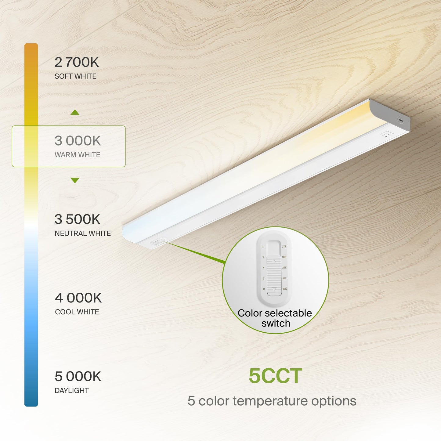 ASD LED Under Cabinet Lighting Hardwired, 32 Inch 16W 2700K-5000K Selectable, 1436LM, CRI90+, Direct Wire Linkable Under Counter Lights for Kitchen, Dimmable Under Cabinet Lights, White, UL Certified