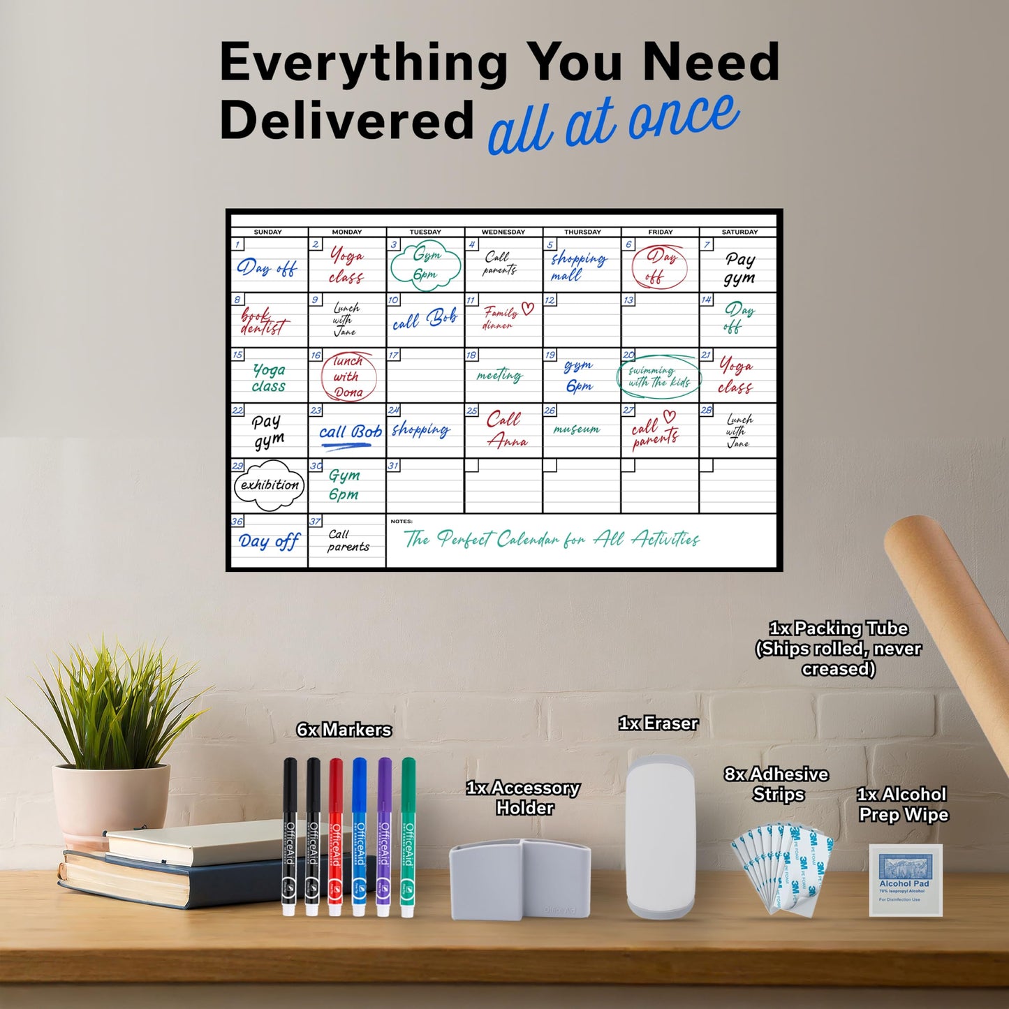 Yearly Large Dry Erase Calendar for Wall 36x48, 12 Office Annual, Erasable Month, Rolled Whiteboard White Board, Year Calendar Planner Giant Family for Dry Undated Classroom Erase Wall Reusable
