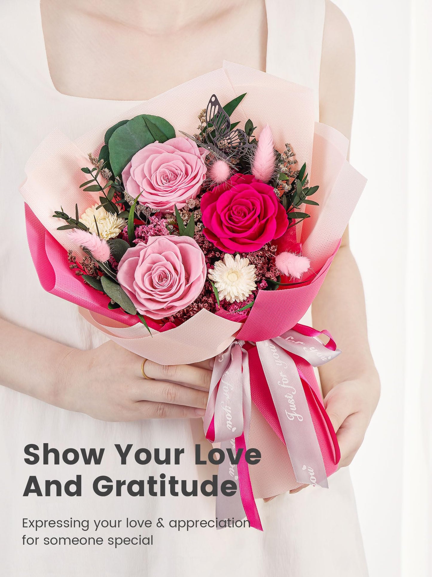 Polylove Flowers for Delivery Prime Forever Flowers Bouquet Preserved Roses Bouquet Flower Gift for Women Wife Mother Day Graduation Birthday (Hot Pink, Small)