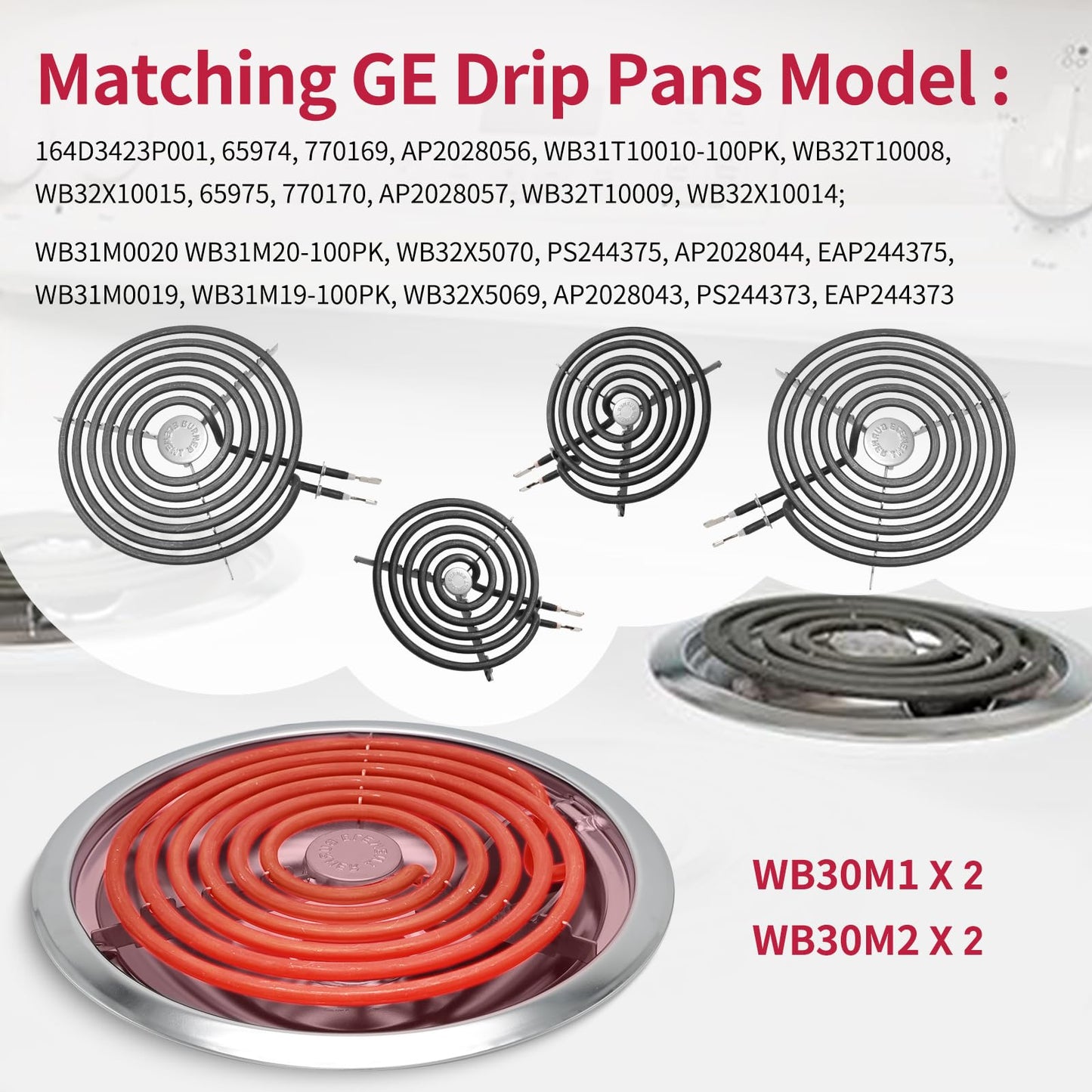 COZZIVITA GE Drip Pans and Stove Burner Element Unit Set, Perfectly Fit WB30M1 & WB30M2 -Replacement for GE Hotpoint Stove Top