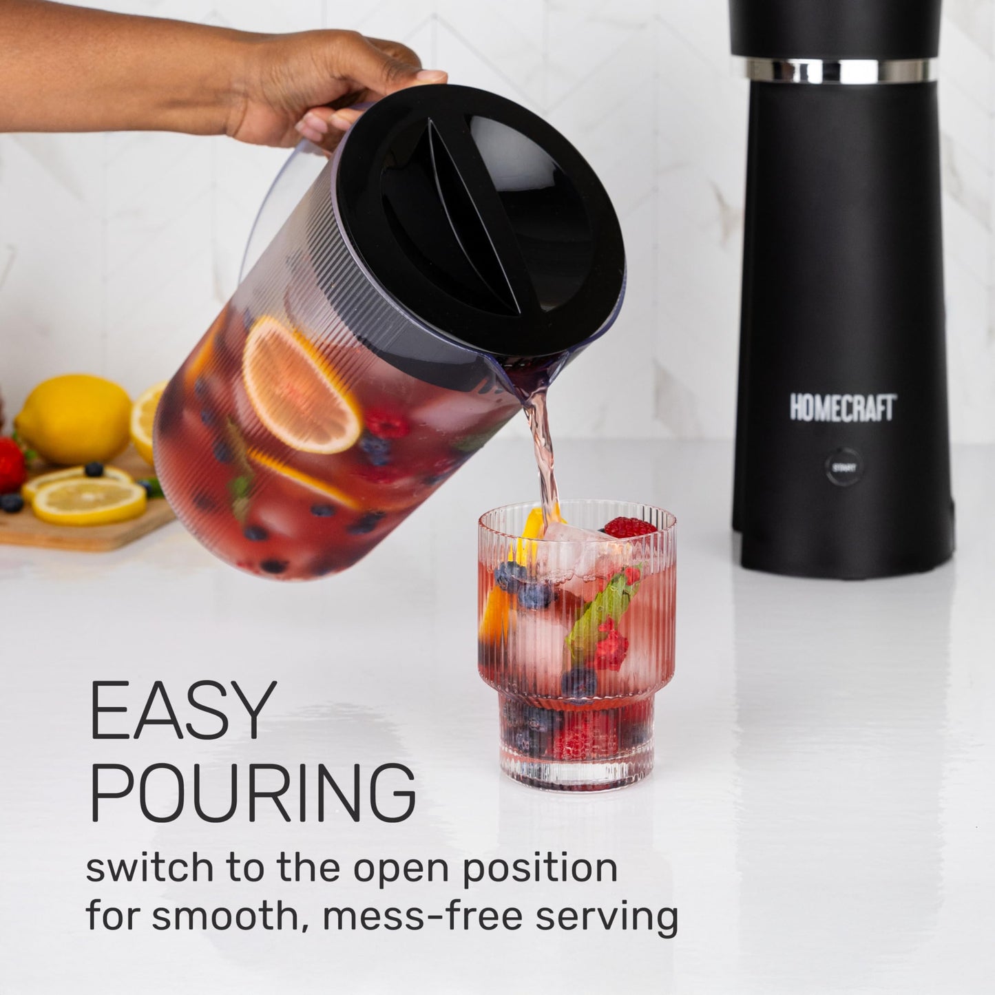 Homecraft Iced Tea Maker & Cold Brew Coffee Machine – 2 Quart Double Insulated Pitcher, Steeping Basket, – Makes Fuit Infused Teas & Iced Lattes – Black