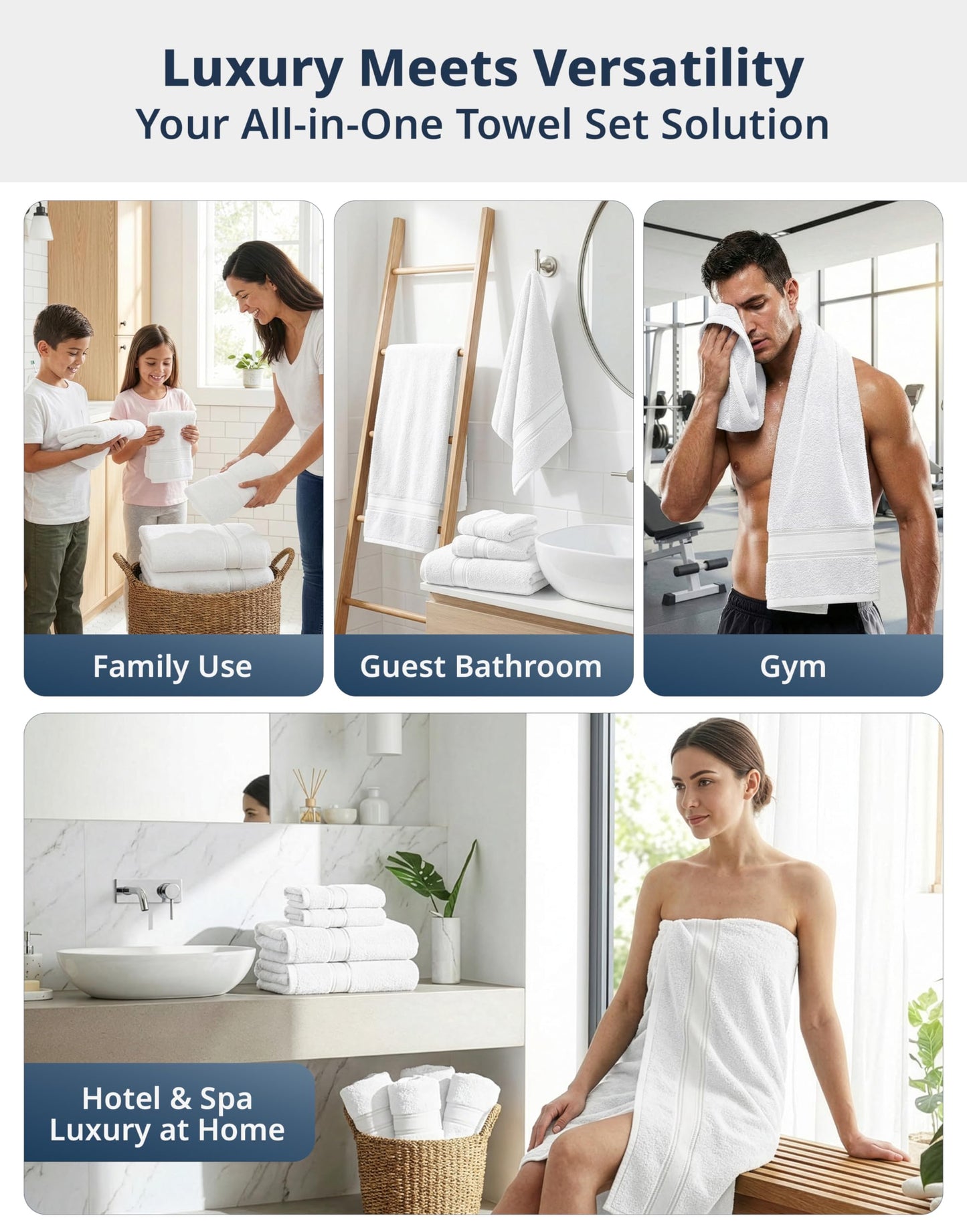 LANE LINEN 100% Mercerized Cotton Bath Towels Set of 12 – Zero Twist, 4 Bath, 4 Hand Towel & 4 Washcloths, Soft, Ideal for Spa Hotel & Home, Durable After Multiple Washes – White Towels