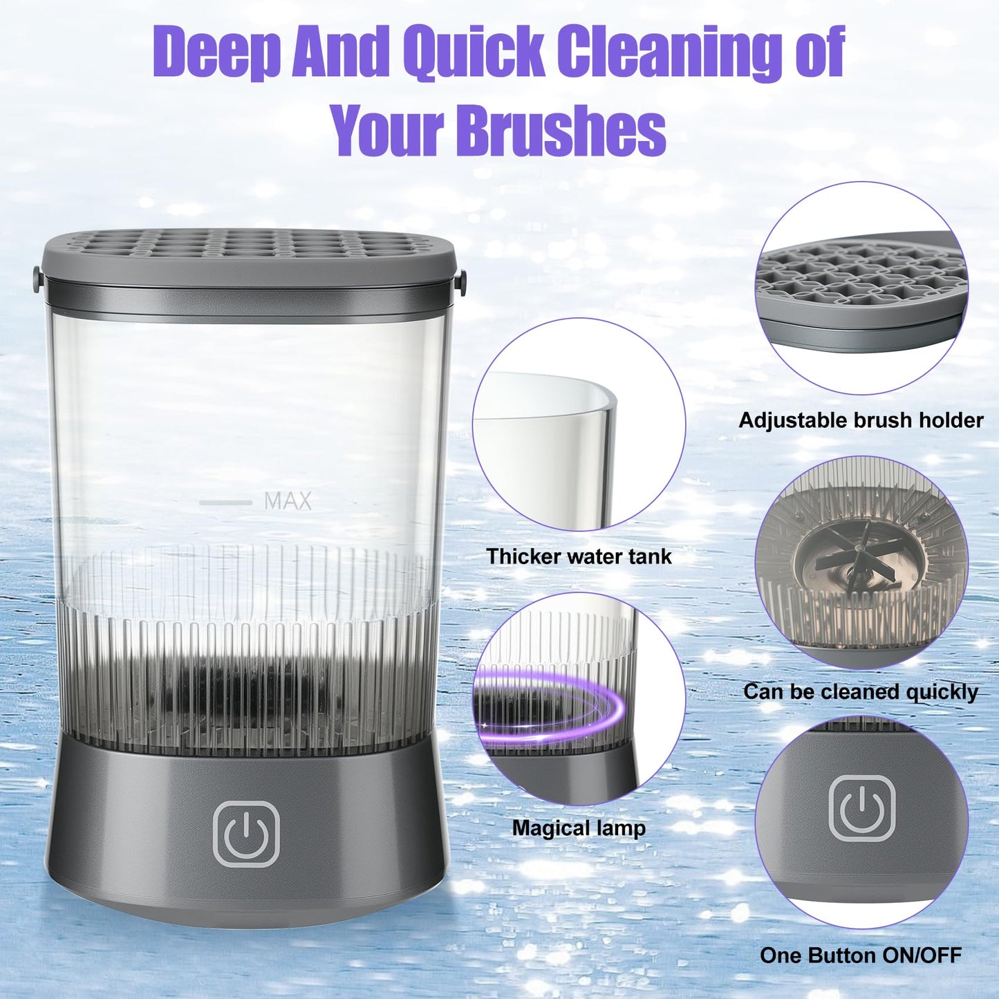 Makeup Brush Cleaner, Auto-Rotating Brush Cleaner for Deep Cleaning, Electric Makeup Brush Cleaner, One-Click Operation Automatic Spinning Cosmetic Brush Cleaner, Suitable for All of Makeup Brushes