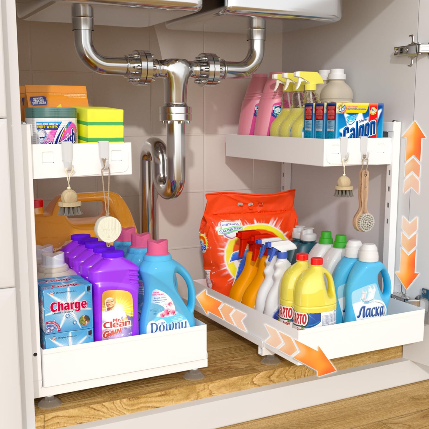 TATAANTY Under Sink Organizer 2 Pack, 2 Tier Metal Under the Sink Storage, Heavy Duty Slide out Pull out Cabinet Organizer, Height Adjustable for for Kitchen Bathroom Pantry Closet Organization Rack