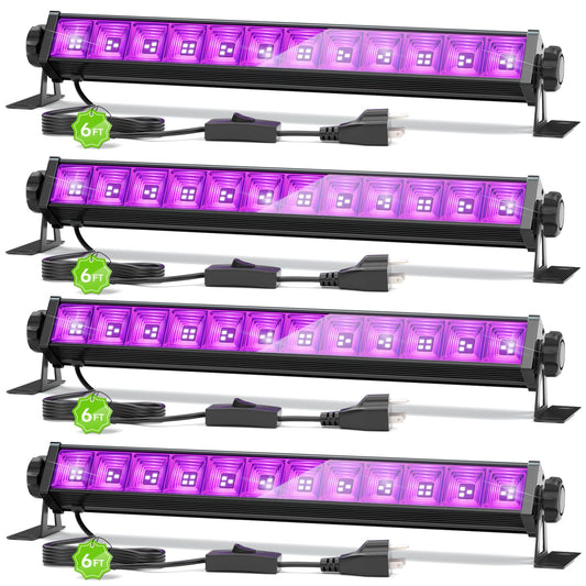 4 Pack 42W LED Black Light Bar, Blacklight with 6FT Cord+Switch+Plug, Glow in The Dark Black Lights Party Supplies for Halloween Decorations, Fluorescent Poster, Body Paint, Classroom, Bedroom