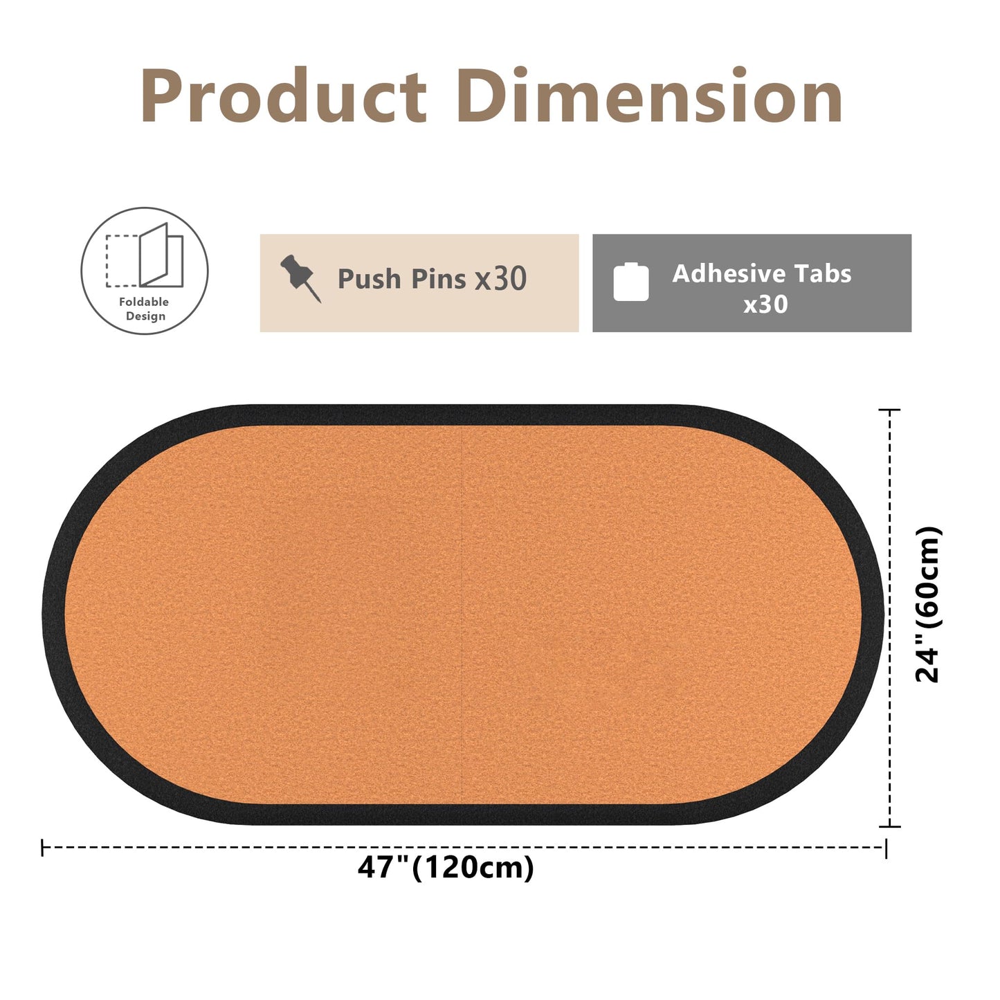 Large Felt Bulletin Board, Felt Pin Board, Stylish Cork Board Alternative, Self-Adhesive Vision Board for Office, Home Decor, Photo Display (Golden Copper-Black Frame, Oval - 47 x 24 Inches)