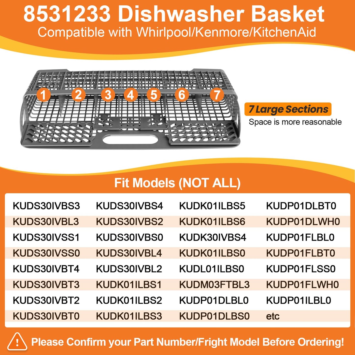 UPGRADED 8531233 WP8531233 Dishwasher Silverware Basket For Whirlpool Kenmore Kitchenaid Dishwasher Silverware Basket Replacement Kitchen Aid Dishwasher Utensil Basket Universal Holder Dishwasher Rack