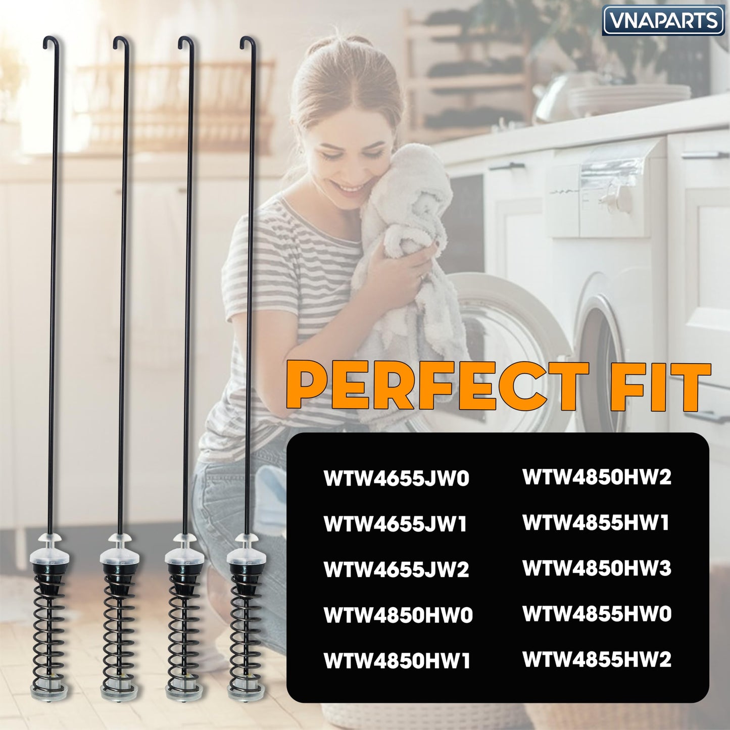 VNAPARTS 26.8 inch Washer Suspension Rod Kit for Whirlpool WTW4655JW0 WTW4655JW1 WTW4655JW2 WTW4850HW0 WTW4850HW1 WTW4850HW2 WTW4855HW1 WTW4850HW3 WTW4855HW0 WTW4855HW2 Top Loader Washing Machine