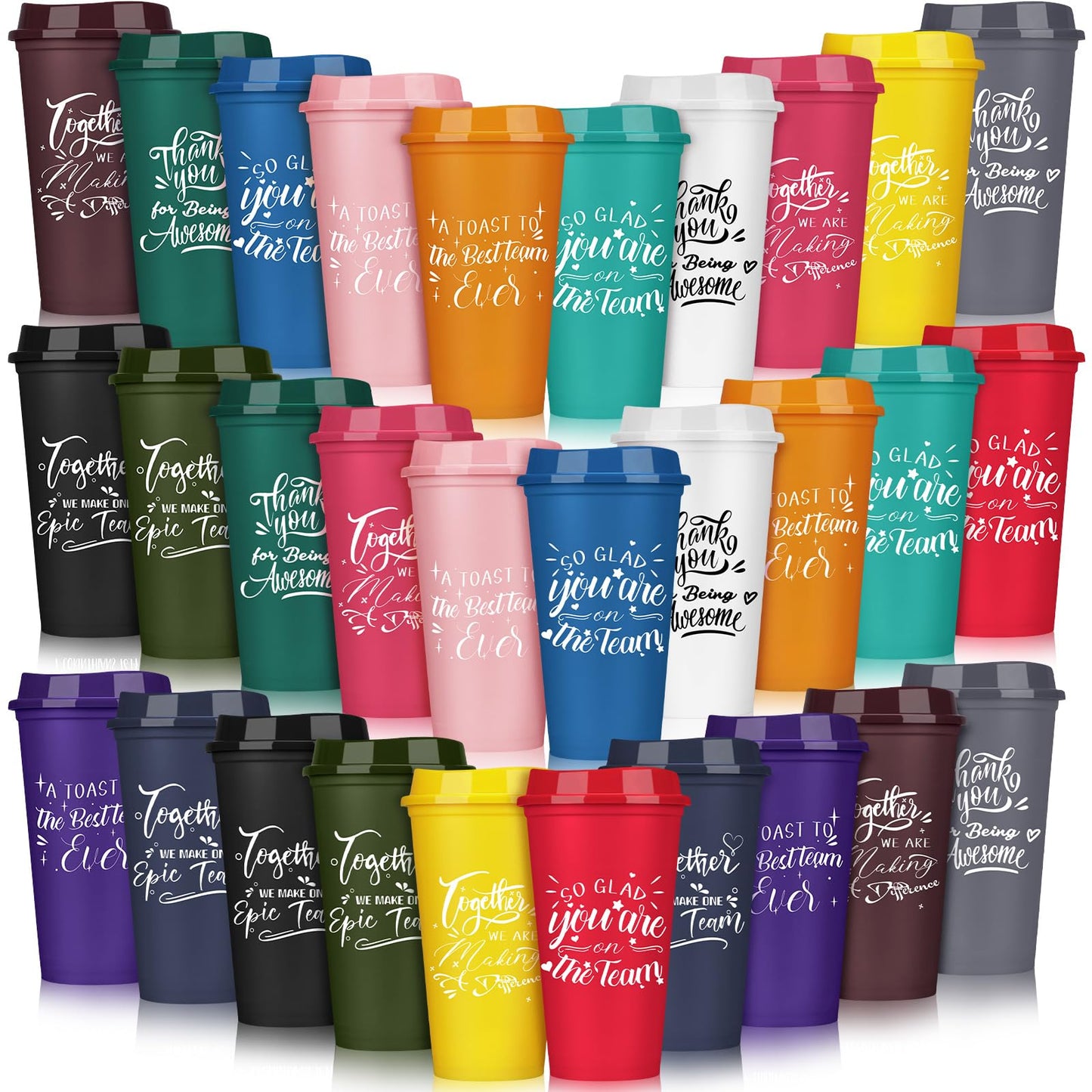 Pickmesh 60 Pcs Employee Appreciation Gifts Bulk Cna Week 16 oz Plastic Tumblers with Lids Graduation Teacher Appreciation Gifts Reusable Coffee Cups for Staff Volunteer Coworker Team (Colorful)