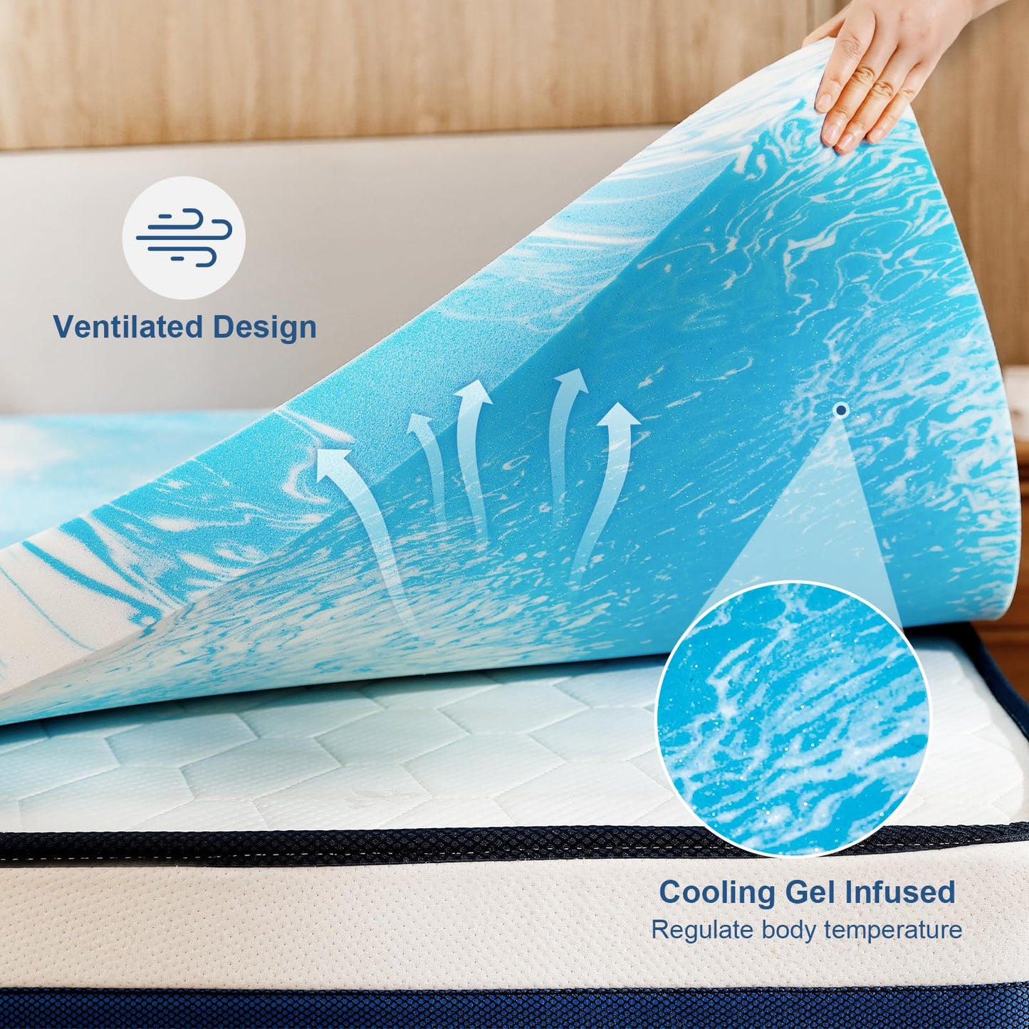 Bynex 2 Inch Gel Memory Foam Mattress Topper, Full Size Cooling Bed Topper for Back Pain & Pressure Relief